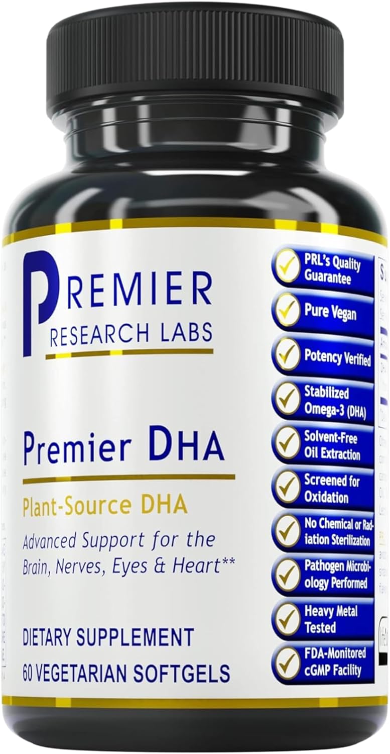 Vegan Premier DHA Softgels - Plant-Based DHA for Brain, Nerves, Eyes & Heart Support