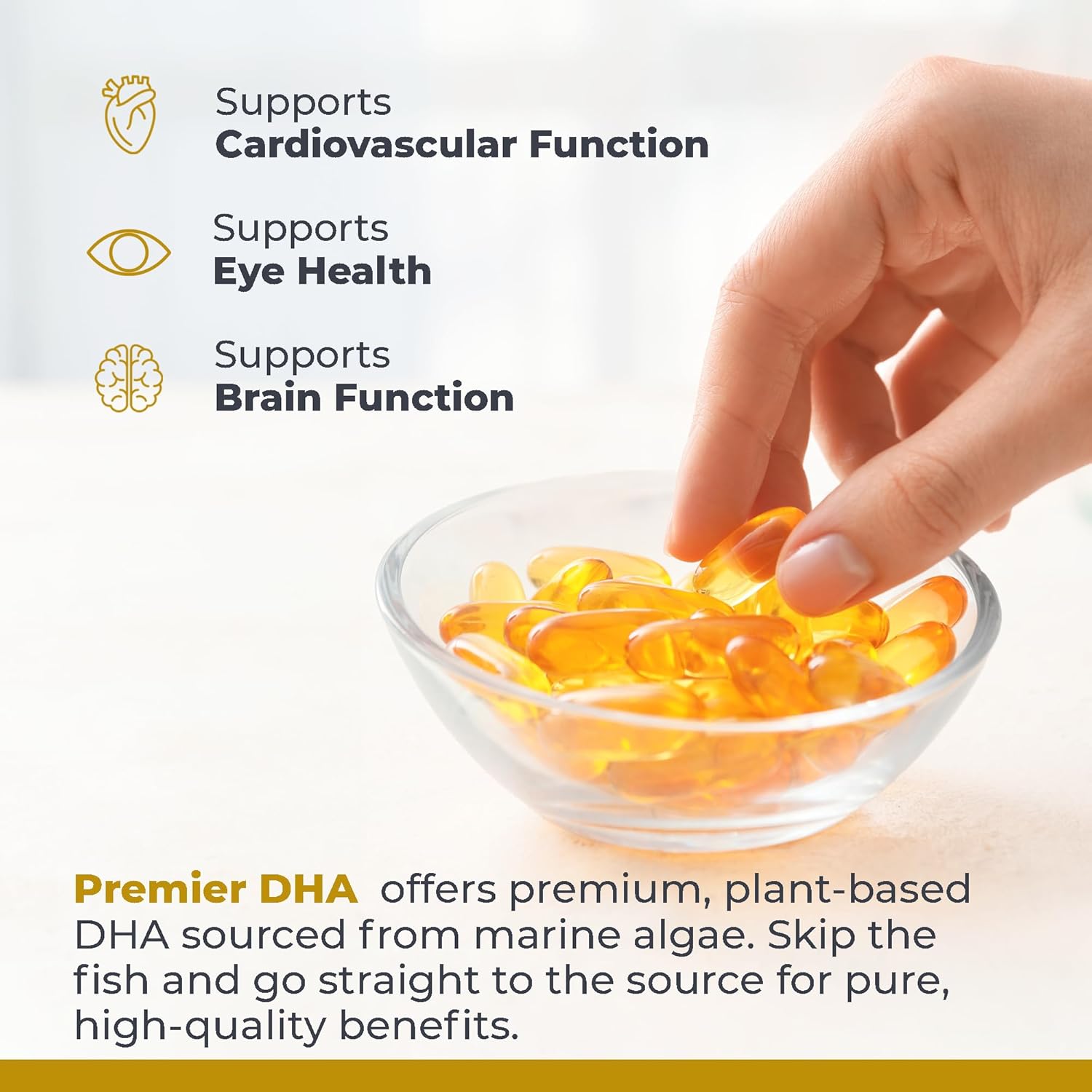Vegan Premier DHA Softgels - Plant-Based DHA for Brain, Nerves, Eyes & Heart Support