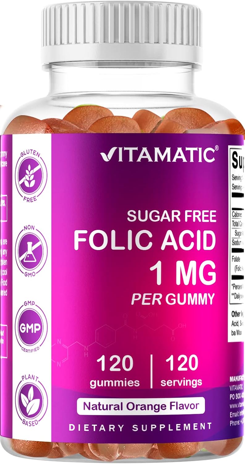 Vegan Prenatal Folic Acid Gummies - 1000 mcg (1 mg) Vitamin B9 for Mom & Baby - 120 Gummies