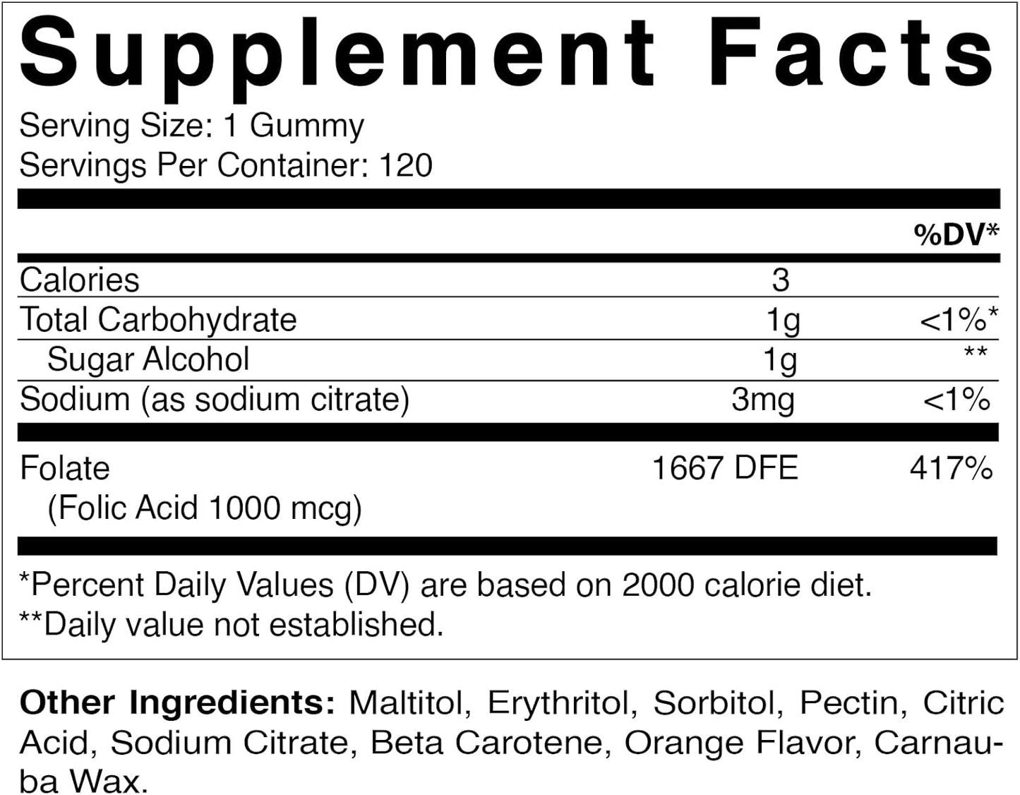 Vegan Prenatal Folic Acid Gummies - 1000 mcg (1 mg) Vitamin B9 for Mom & Baby - 120 Gummies
