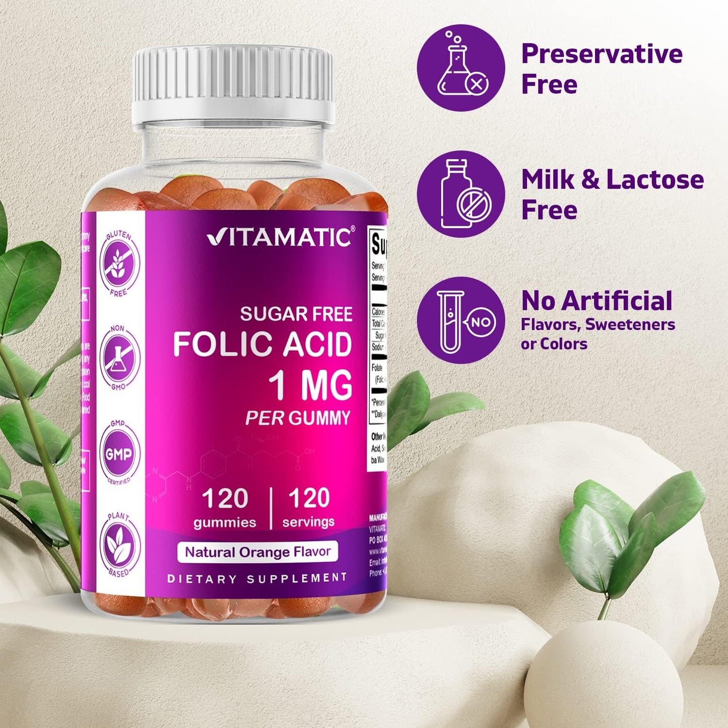 Vegan Prenatal Folic Acid Gummies - 1000 mcg (1 mg) Vitamin B9 for Mom & Baby - 120 Gummies