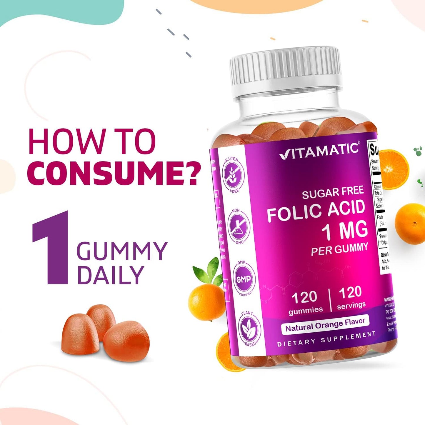Vegan Prenatal Folic Acid Gummies - 1000 mcg (1 mg) Vitamin B9 for Mom & Baby - 120 Gummies