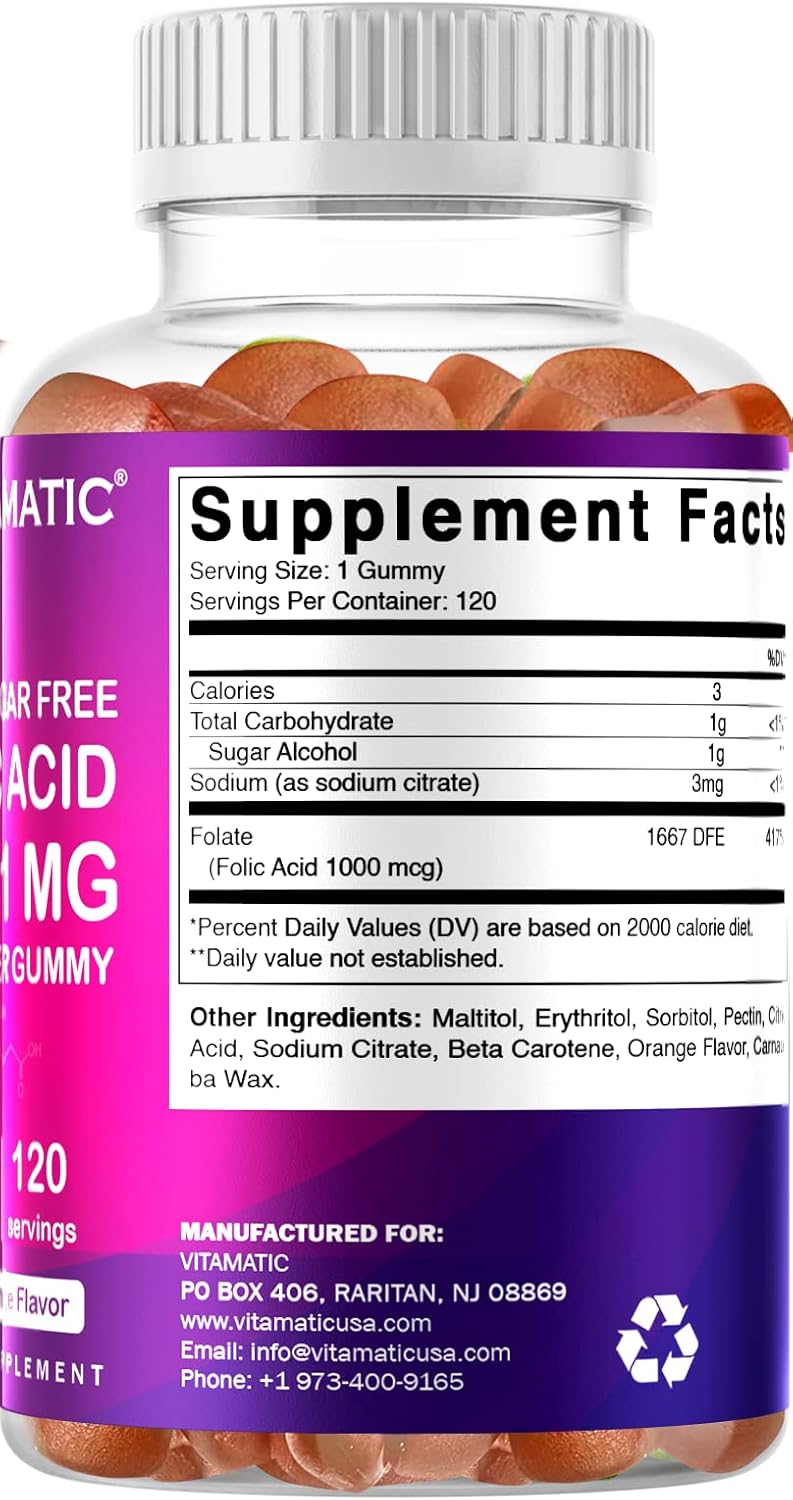 Vegan Prenatal Folic Acid Gummies - 1000 mcg (1 mg) Vitamin B9 for Mom & Baby - 120 Gummies