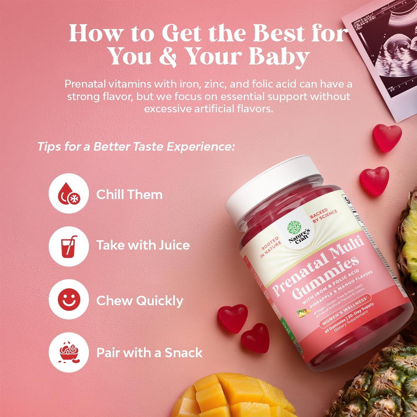 Vegan Prenatal Gummy Vitamins for Women - Iron, Folic Acid, Superfruit Blend - Chewable Pineapple Mango Formula - Trial Size