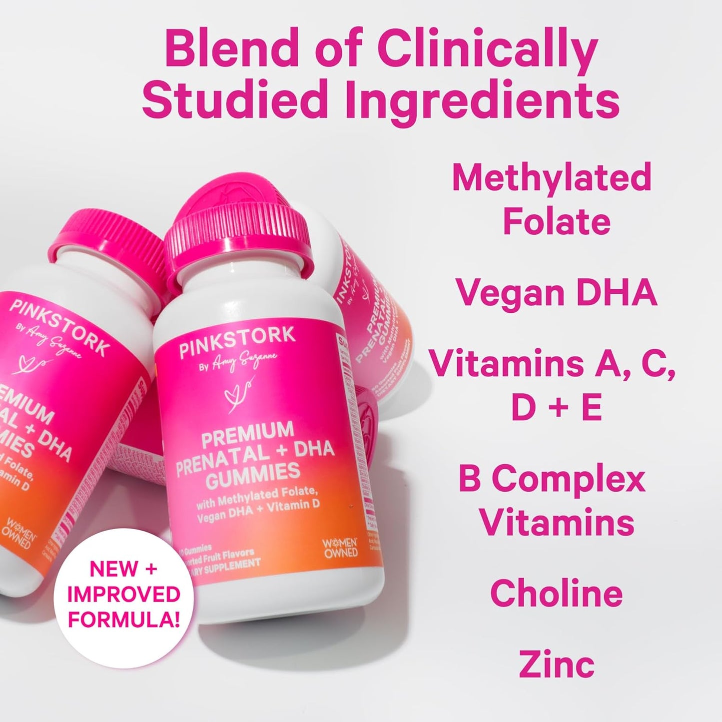 Vegan Prenatal Gummy Vitamins with DHA, Folate, Vitamin D for Pregnancy - Neural Tube & Fetal Brain Development - 60 Gummies