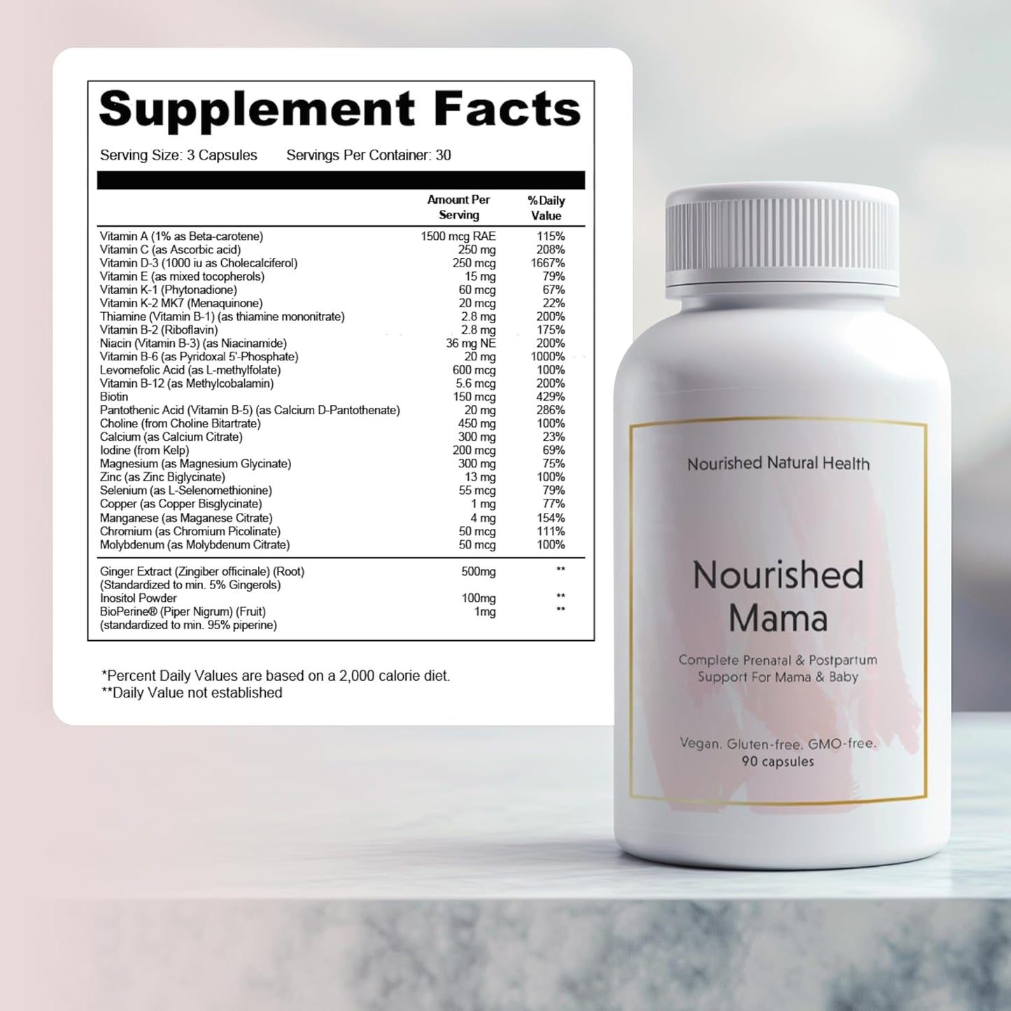 Vegan Prenatal Multi Vitamin for Pregnancy & Breastfeeding - Iron-Free with Folate & Choline - 270 Capsules