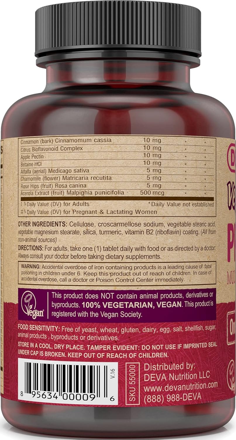 VEGAN Prenatal Multivitamin - Once-Daily Formula with Vitamins A, C, D, E, K, B Complex, Folate, & Chelated Iron - 90 Tablets