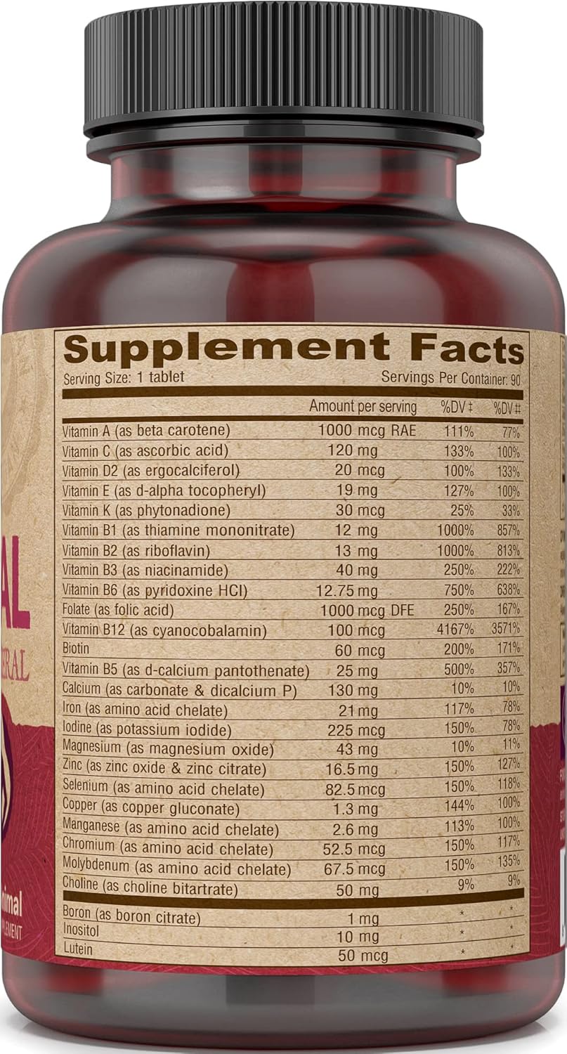 VEGAN Prenatal Multivitamin - Once-Daily Formula with Vitamins A, C, D, E, K, B Complex, Folate, & Chelated Iron - 90 Tablets
