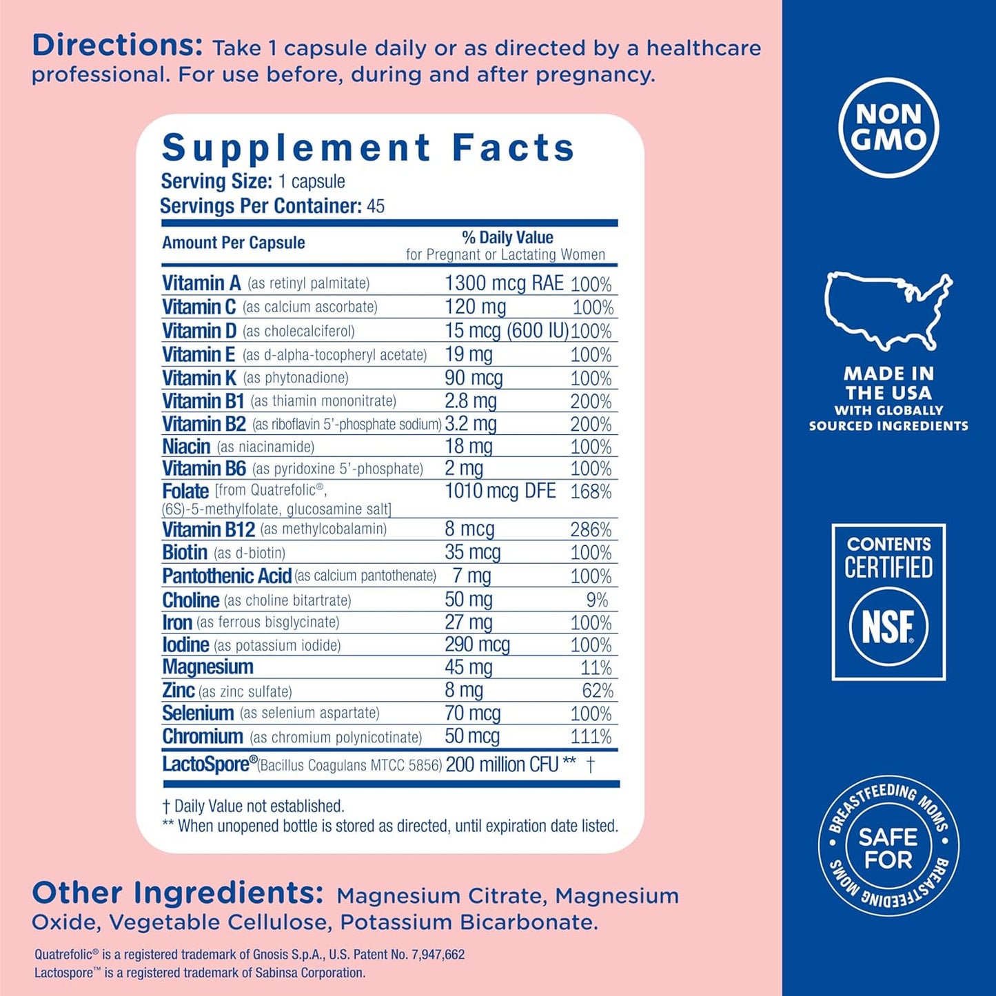 Vegan Prenatal Multivitamin for Mom and Baby Development with Iron, Folic Acid, B Vitamins, and Probiotics - Gluten Free (45 Servings)