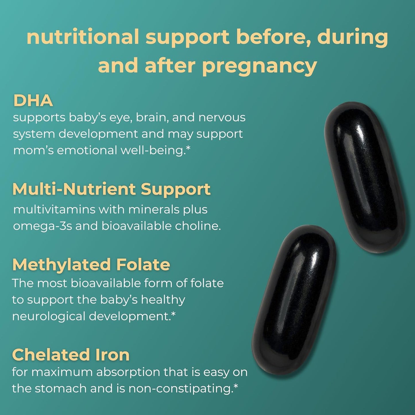 Vegan Prenatal Multivitamin with Algae Omega-3, Folate, Iron, B12, D3, and Calcium for Pregnancy - 60 Softgels