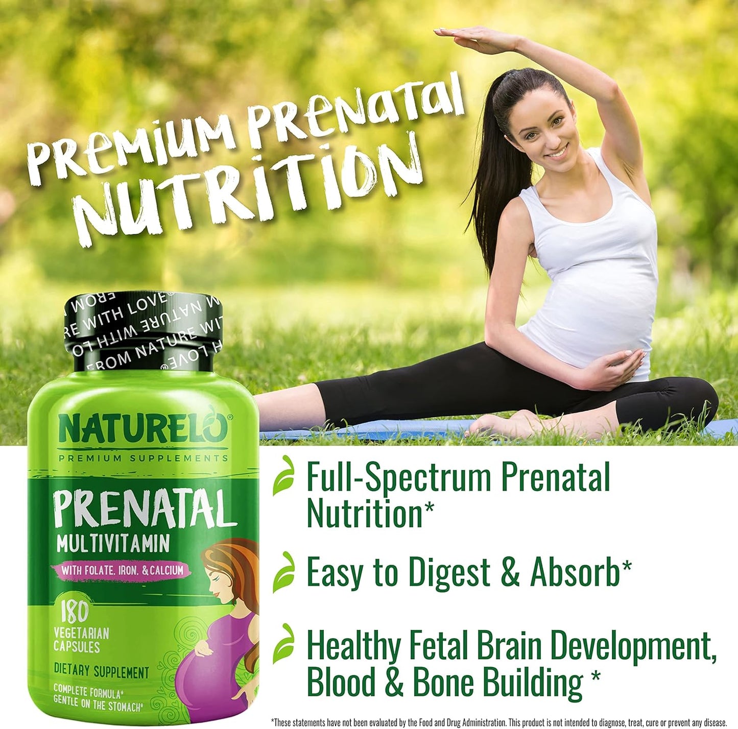 Vegan Prenatal Multivitamin with Chelated Iron, Methyl Folate, Plant Calcium & Choline - Non-GMO - Gluten Free - 180 Capsules