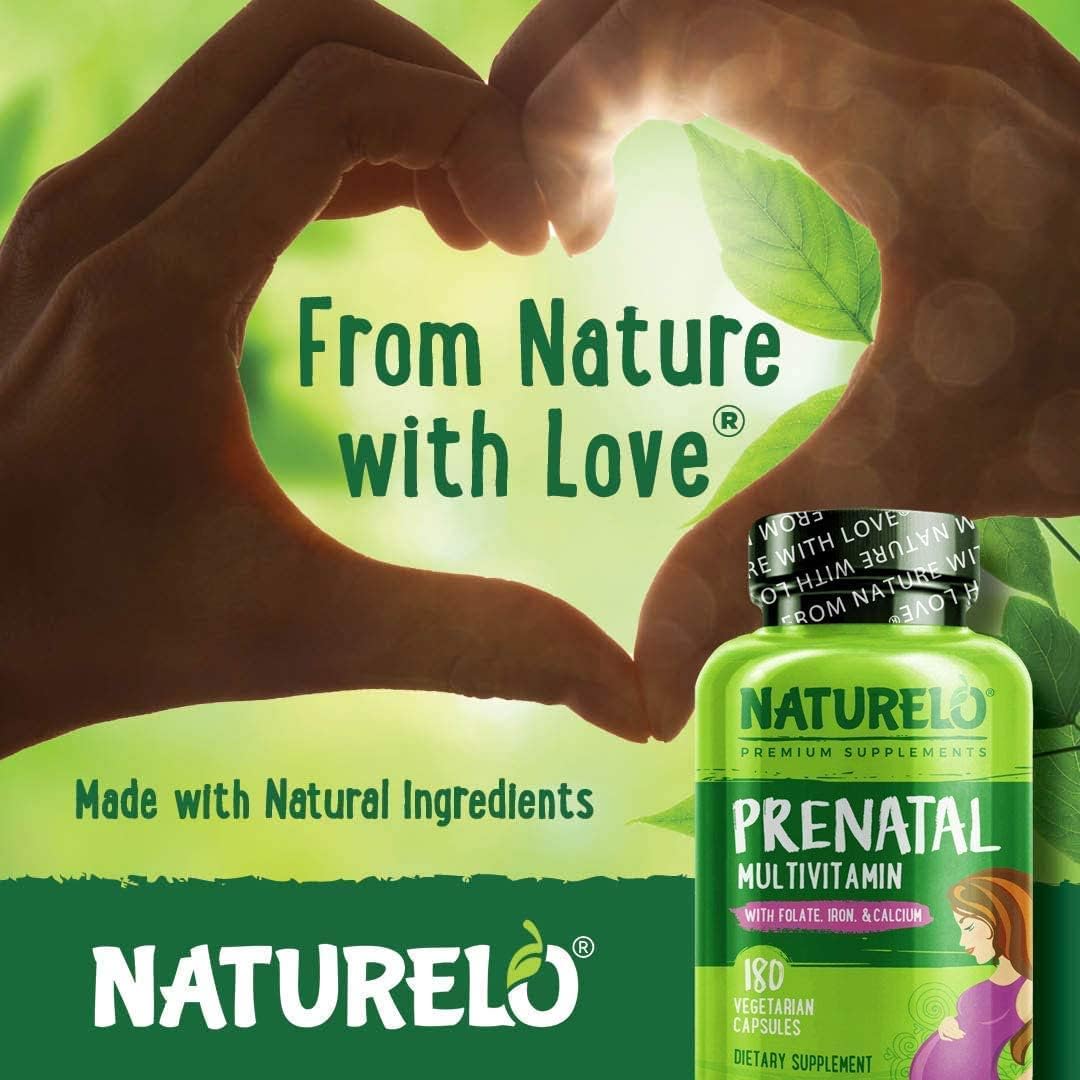 Vegan Prenatal Multivitamin with Chelated Iron, Methyl Folate, Plant Calcium & Choline - Non-GMO - Gluten Free - 180 Capsules