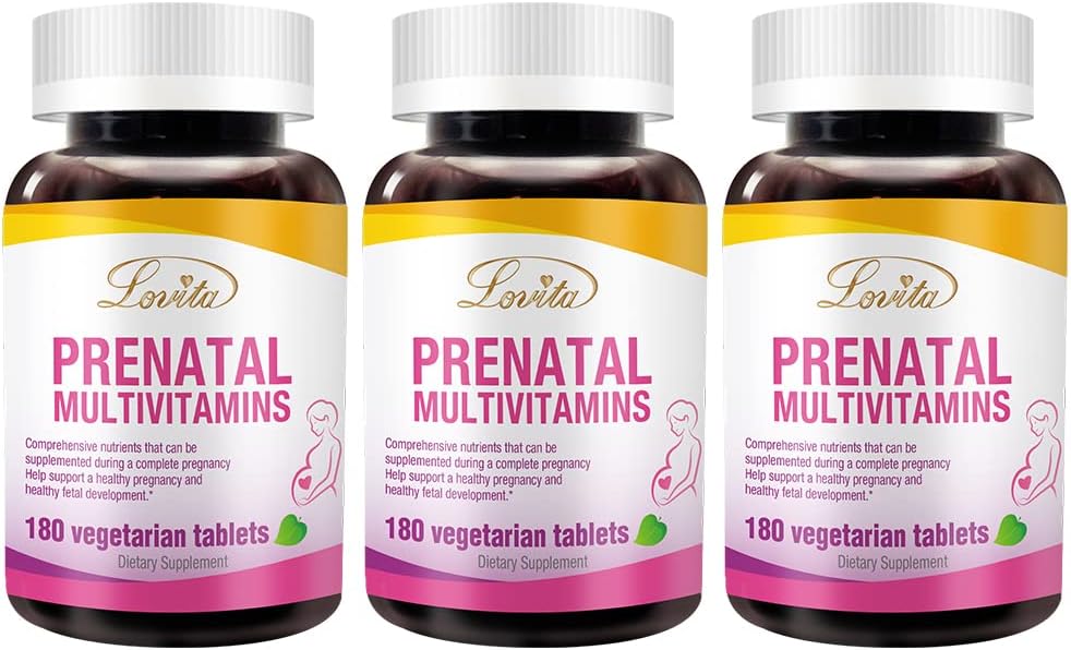 Vegan Prenatal Vitamins with Iron, Folic Acid, & Calcium - Non GMO, 180 Vegetarian Pills (3-Pack)