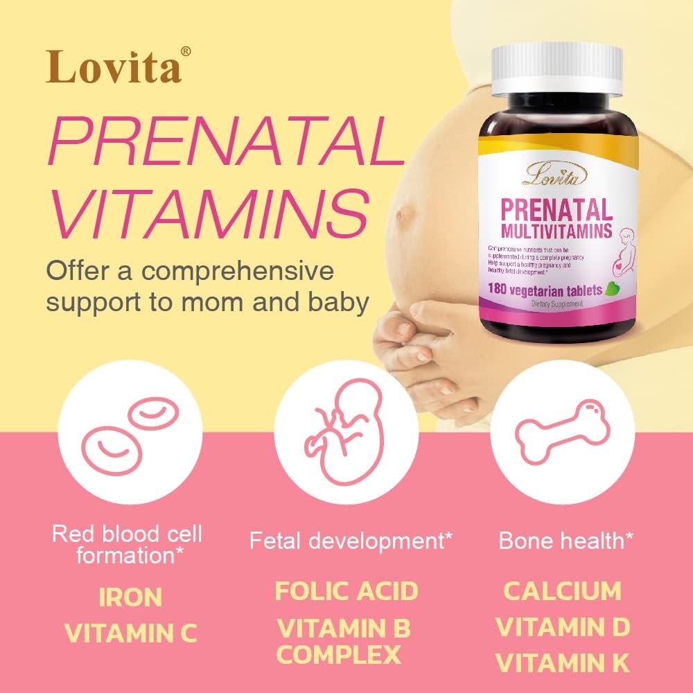 Vegan Prenatal Vitamins with Iron, Folic Acid, & Calcium - Non GMO, 180 Vegetarian Pills (3-Pack)