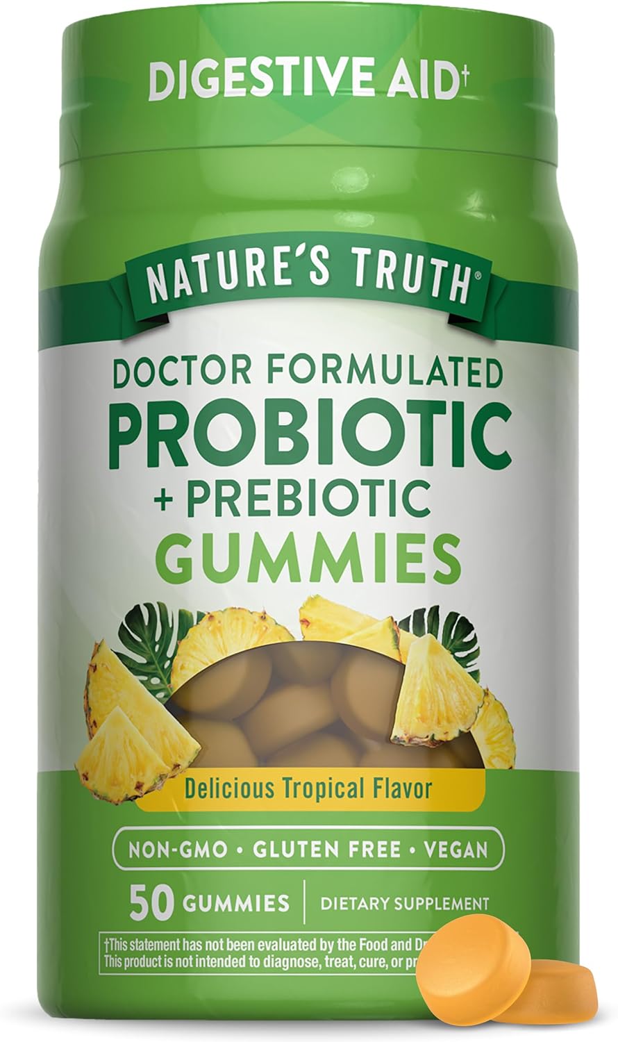 Vegan Probiotic Gummies for Adults | 50 Count | Non-GMO & Gluten Free Digestive Health Supplement by Nature's Truth