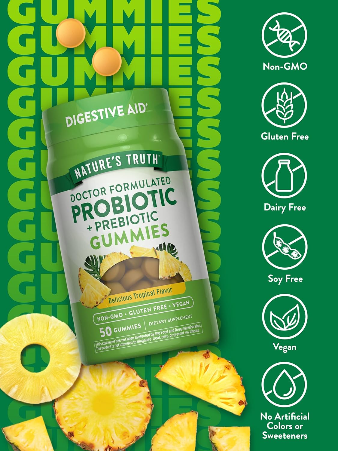 Vegan Probiotic Gummies for Adults | 50 Count | Non-GMO & Gluten Free Digestive Health Supplement by Nature's Truth