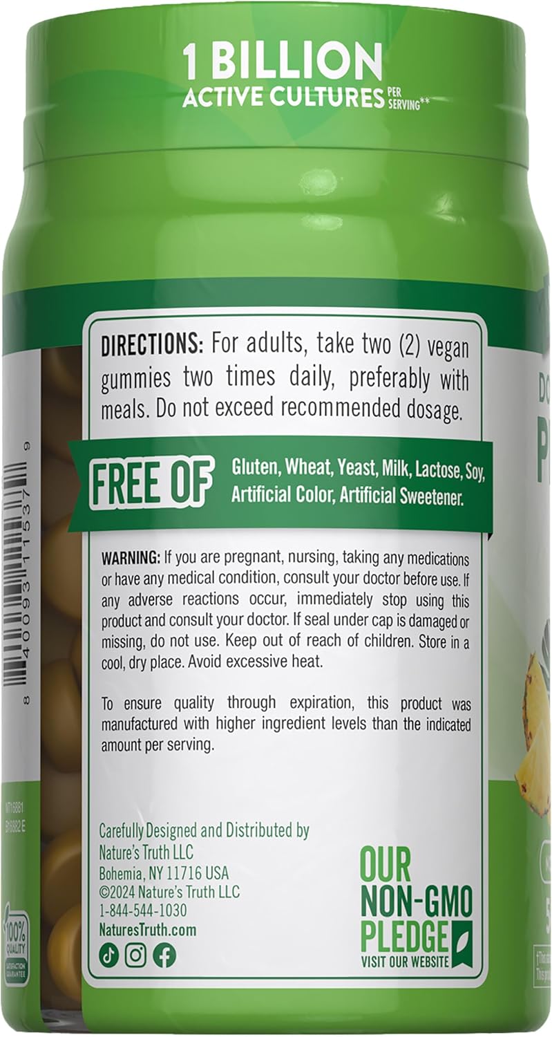Vegan Probiotic Gummies for Adults | 50 Count | Non-GMO & Gluten Free Digestive Health Supplement by Nature's Truth