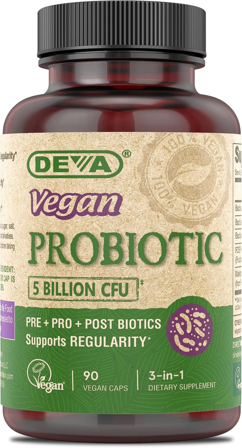 Vegan Probiotic Supplement for Digestive Health - 5 Billion CFU, Soil-Based Capsules with Pre, Pro, and Postbiotics, Dairy Free - 90 Count