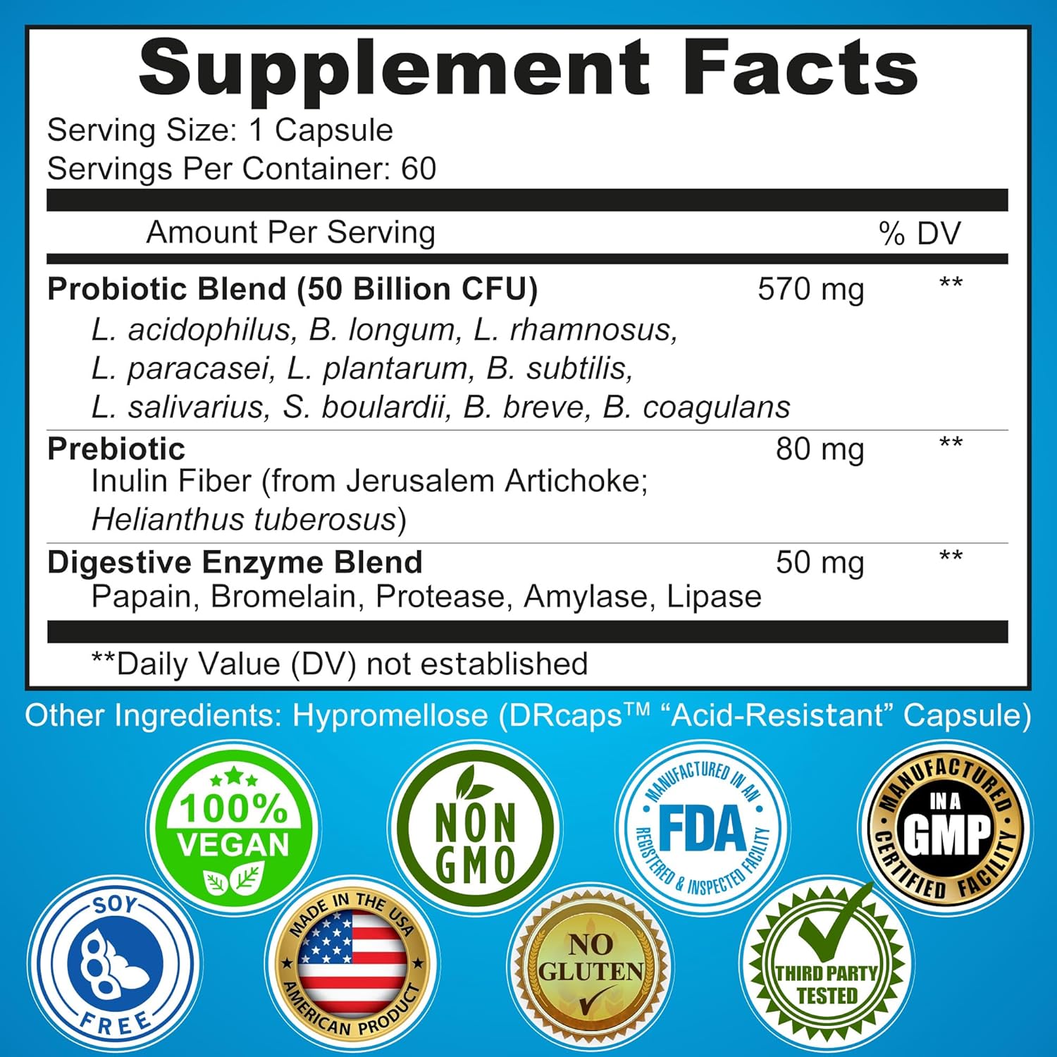 Vegan Probiotics with Enzymes and Prebiotic, 3-in-1 Digestive Support Bundle with Plant-Based Calcium 500mg