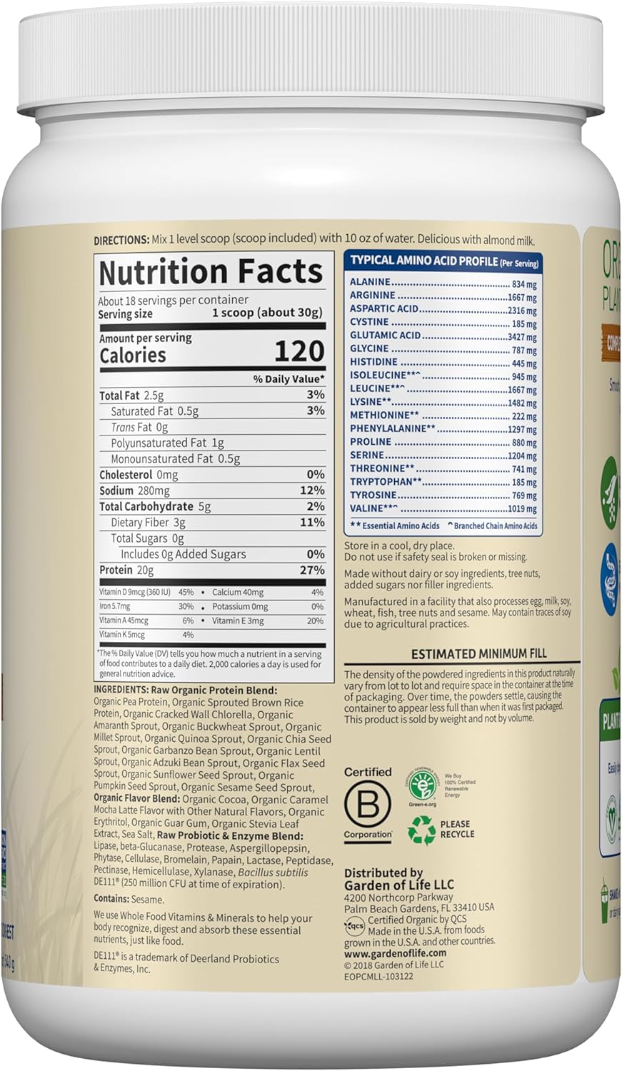 Vegan Protein Powder - Caramel Mocha Latte Flavor - 20g Plant Protein with BCAAs, Probiotics, and Digestive Enzymes - Gluten-Free & Non-GMO