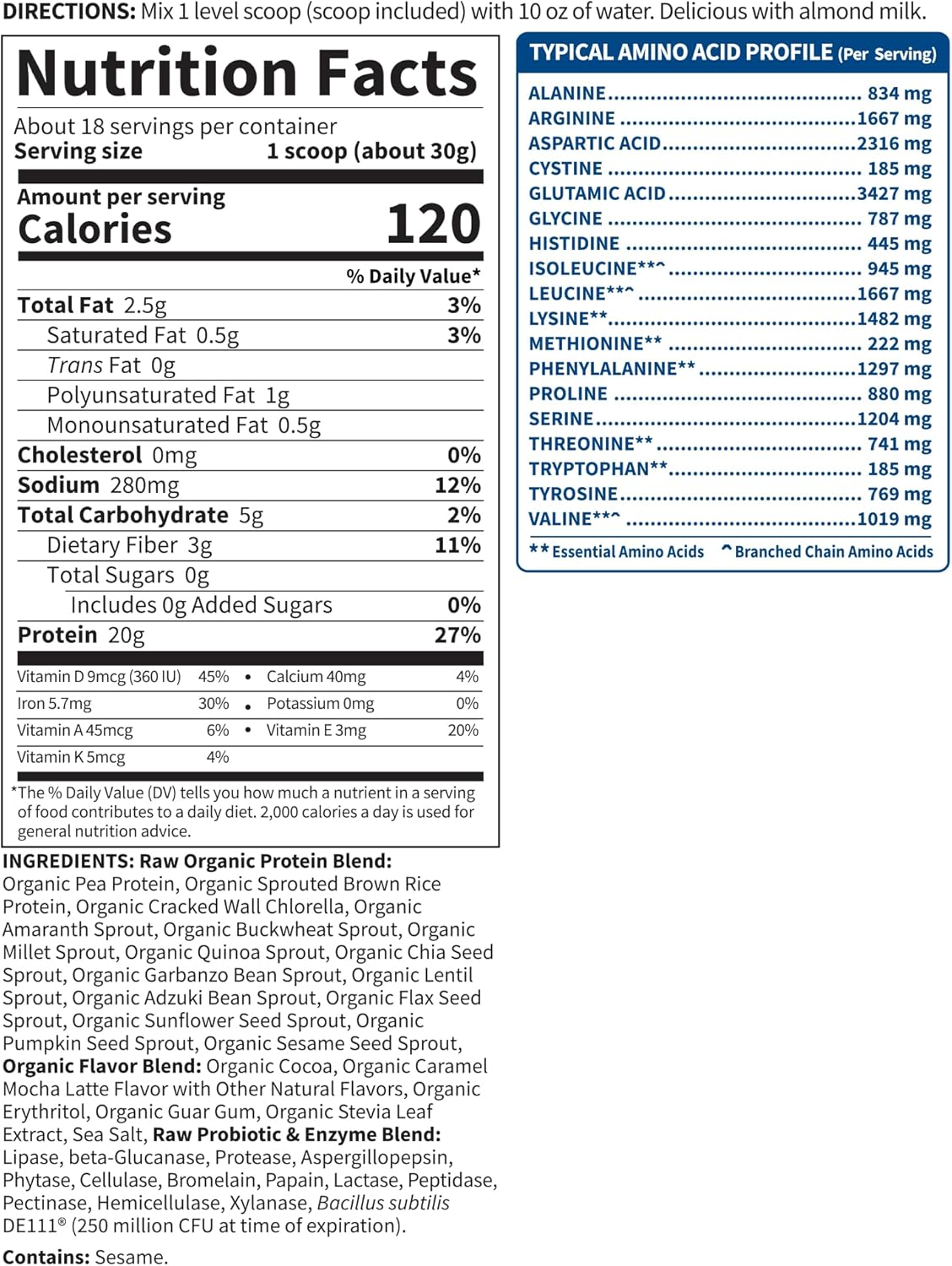 Vegan Protein Powder - Caramel Mocha Latte Flavor - 20g Plant Protein with BCAAs, Probiotics, and Digestive Enzymes - Gluten-Free & Non-GMO
