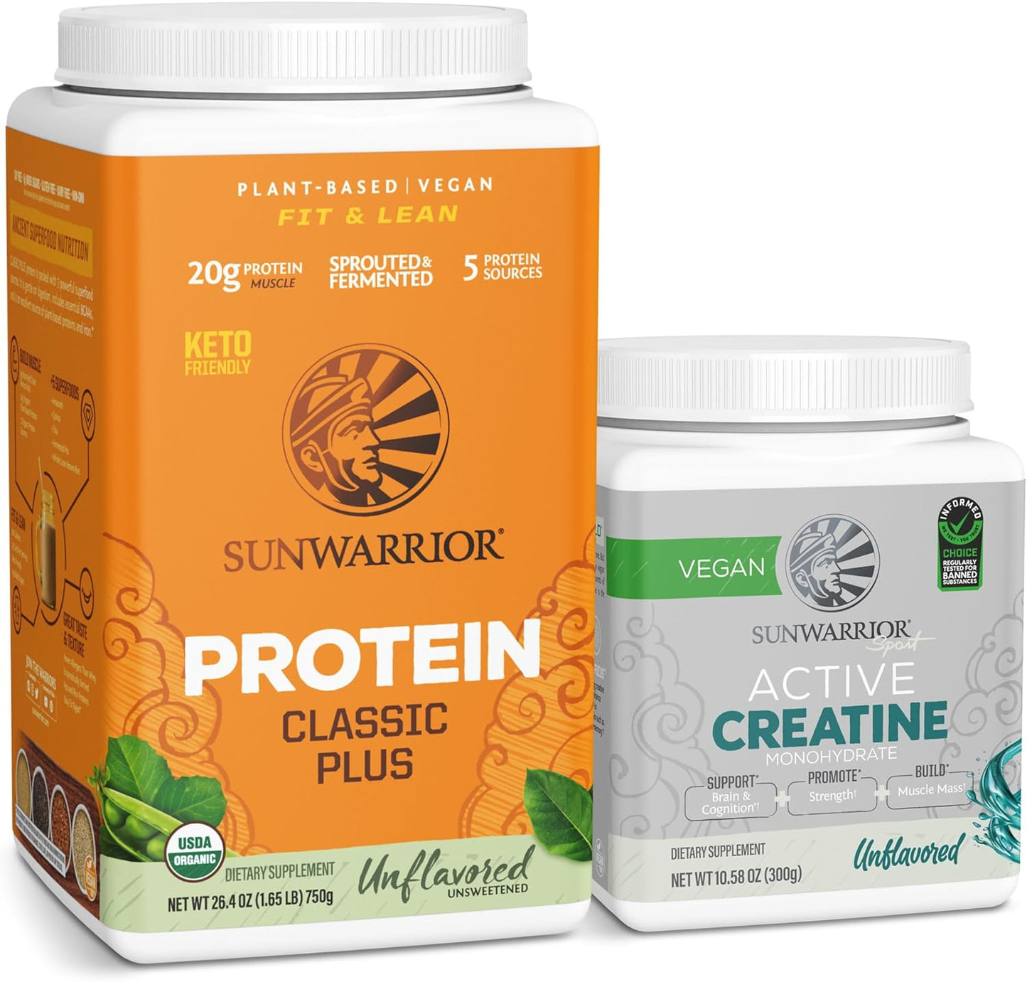 Vegan Protein Powder & Creatine Monohydrate Bundle | Unflavored, 30 Servings Each