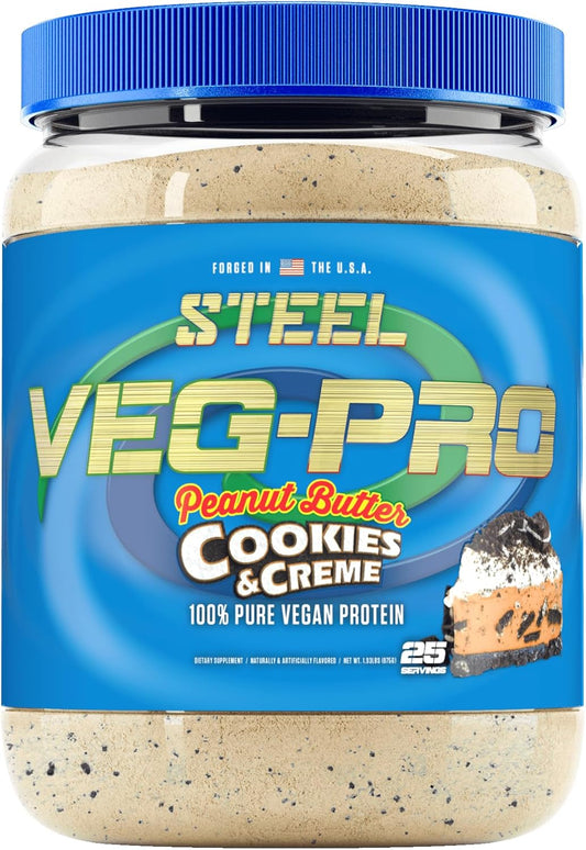 Vegan Protein Powder, Peanut Butter Cookies & Creme | Steel Supplements Veg-PRO | BCAA Amino Acid | Non Dairy | Low Carb Formula | 25 Servings