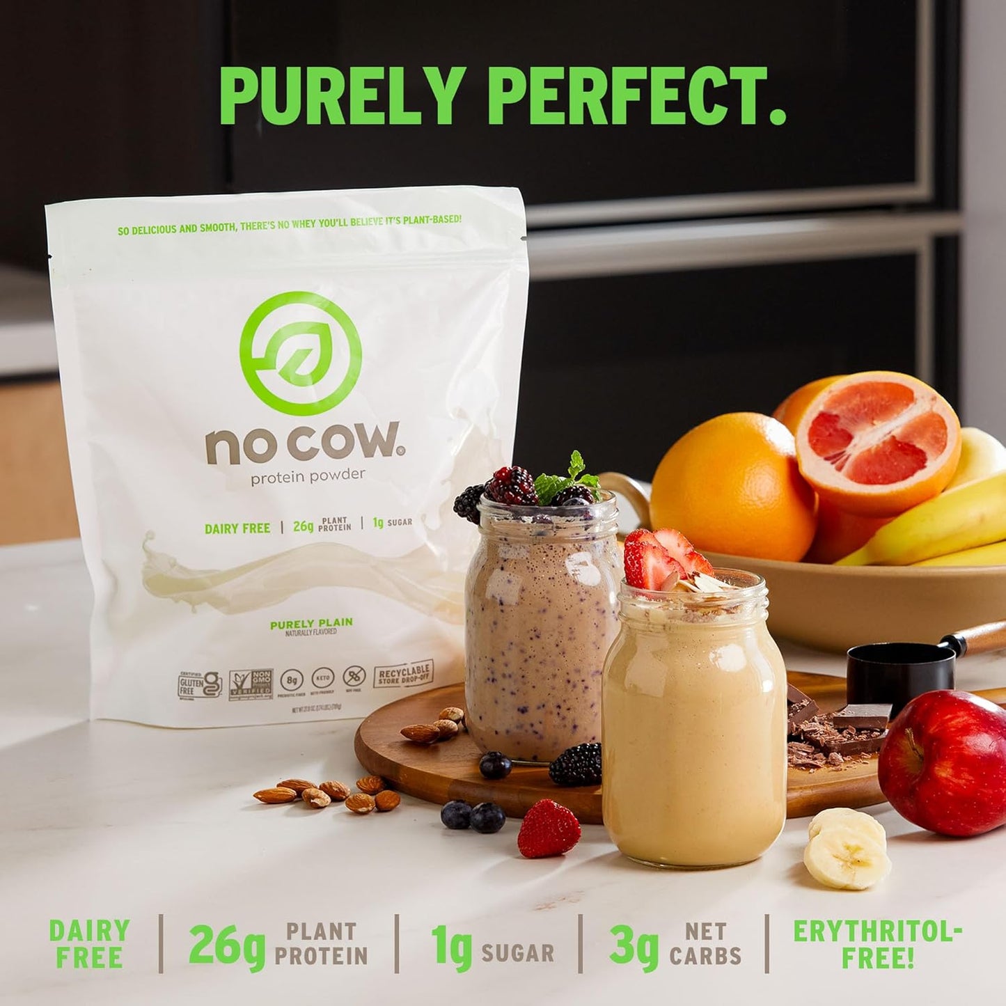 Vegan Protein Powder, Plain Flavor, 26g Plant Protein, Dairy-Free, Soy-Free, Sugar-Free, Keto & Gluten Friendly, Non-GMO, Kosher, 1.74lb Bag