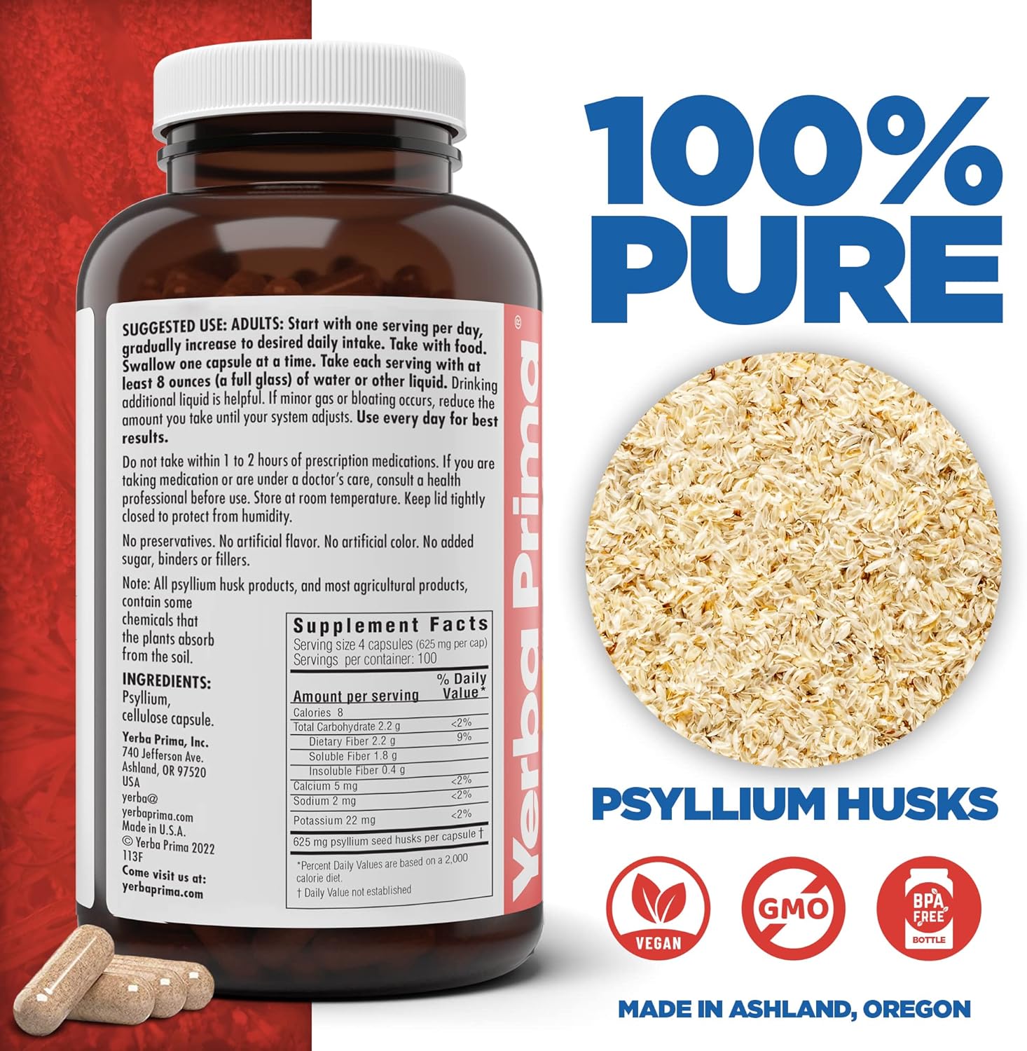 Vegan Psyllium Husk Veg Capsules - 400 Capsules, 625mg - Non-GMO, Gluten Free, Colon Cleansing Fiber Supplement for Gut Health & Regularity