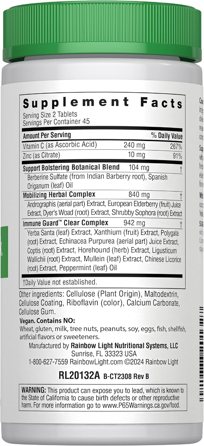 Vegan Rainbow Light Counter Attack Immune Support Supplement with Vitamin C & Zinc - 90 Count, Gluten Free