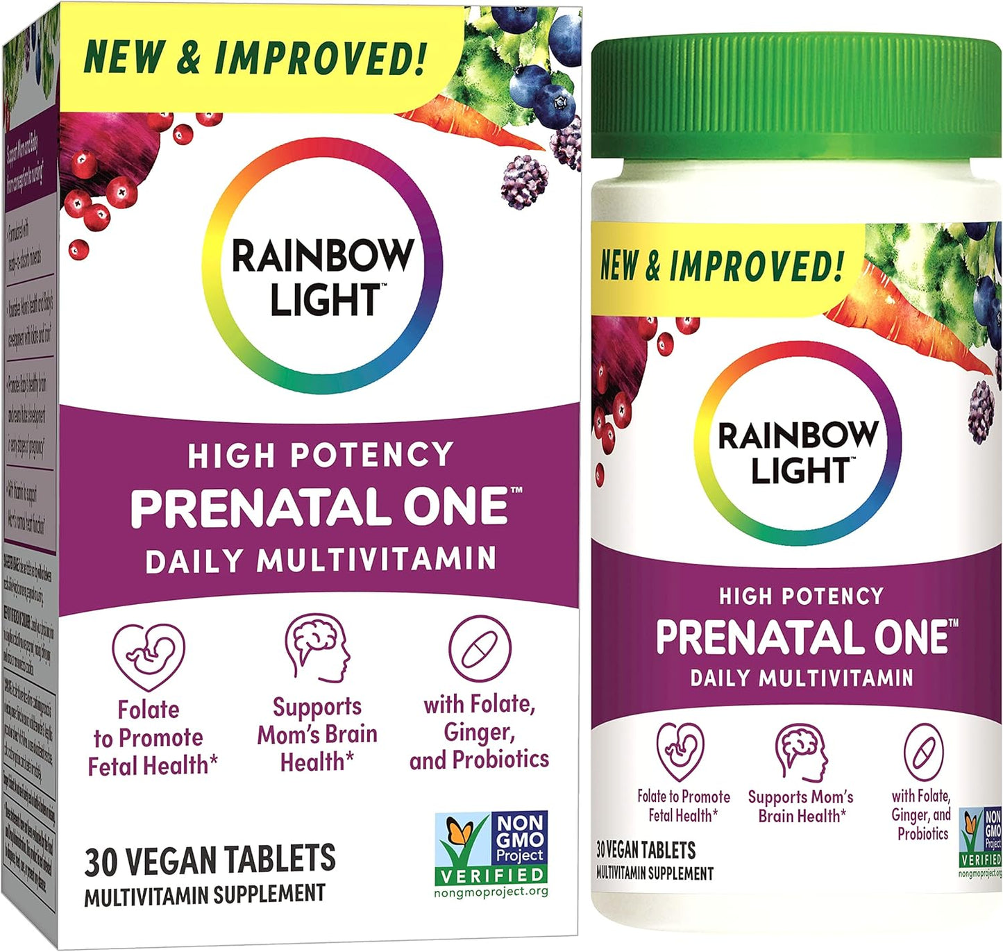 Vegan Rainbow Light High-Potency Prenatal One Multivitamin for Mom & Baby, 30 Count