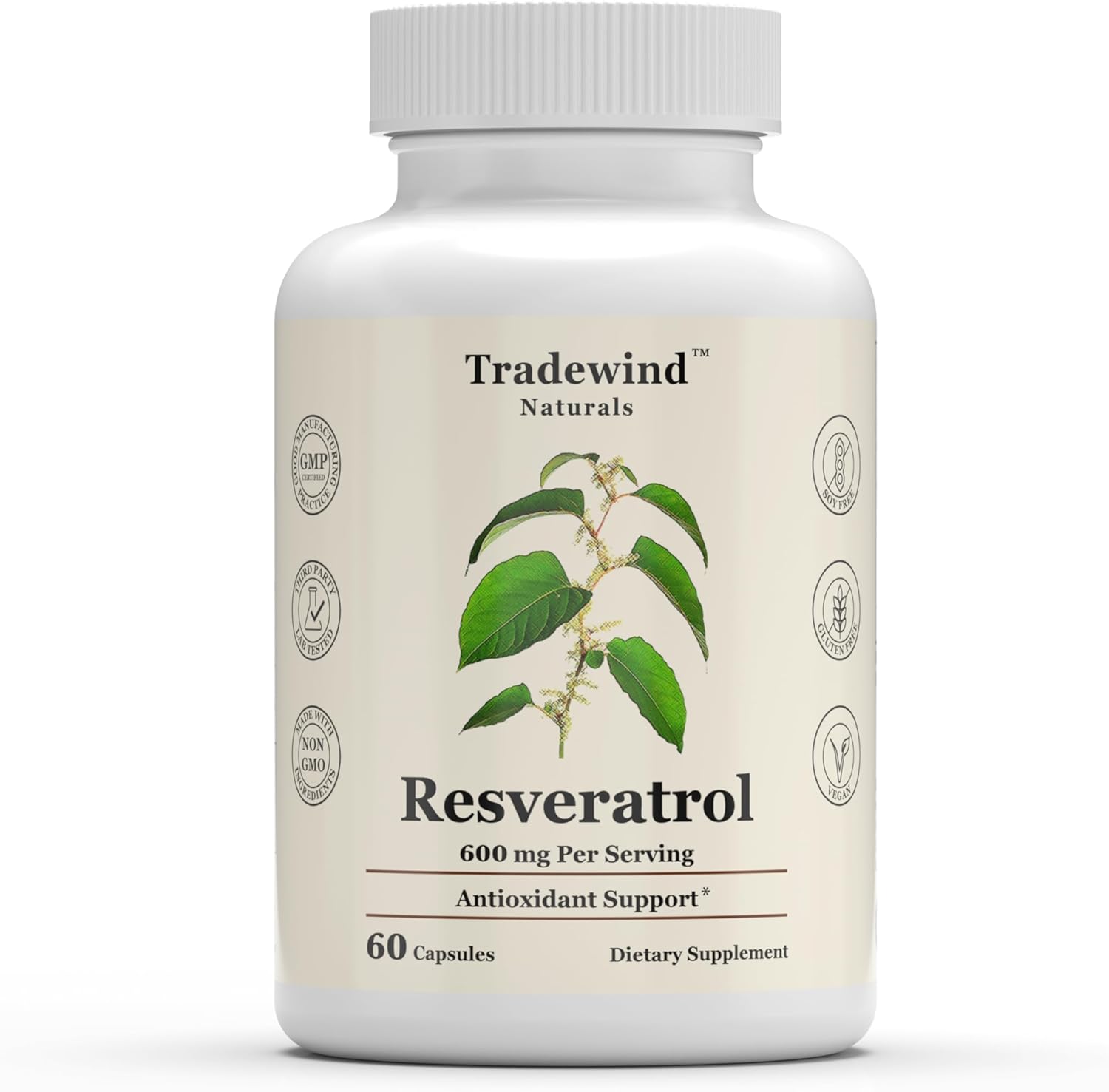 Vegan Resveratrol Supplement 600mg - Non-GMO Antioxidant Capsules for Healthy Aging and Cardiovascular Support - Polygonum cuspidatum - 60 Veg Caps