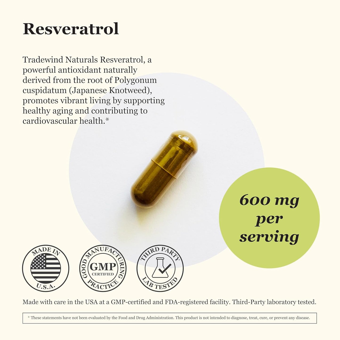 Vegan Resveratrol Supplement 600mg - Non-GMO Antioxidant Capsules for Healthy Aging and Cardiovascular Support - Polygonum cuspidatum - 60 Veg Caps