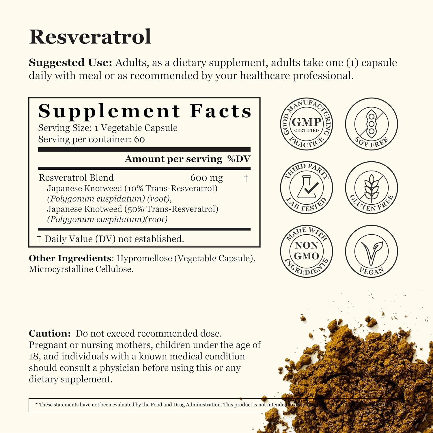 Vegan Resveratrol Supplement 600mg - Non-GMO Antioxidant Capsules for Healthy Aging and Cardiovascular Support - Polygonum cuspidatum - 60 Veg Caps