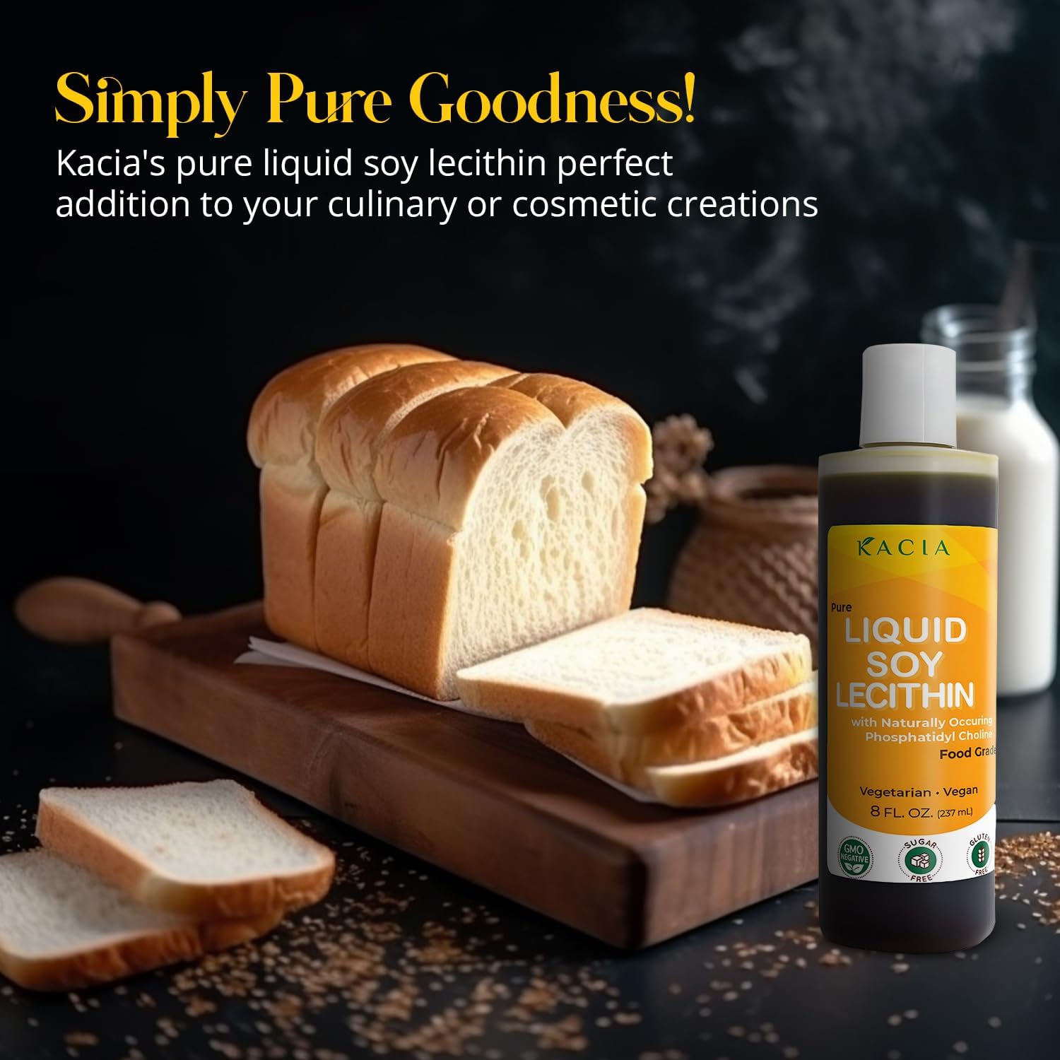 Vegan Soy Lecithin Liquid 8 oz - Food Grade Emulsifier for Baking & Chocolate - Skin & Hair Moisturizer for Cosmetics