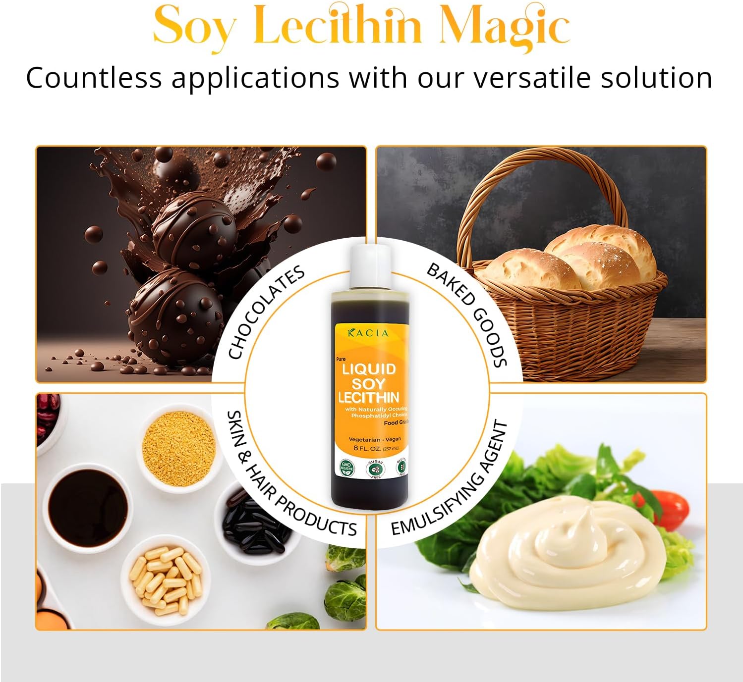 Vegan Soy Lecithin Liquid 8 oz - Food Grade Emulsifier for Baking & Chocolate - Skin & Hair Moisturizer for Cosmetics
