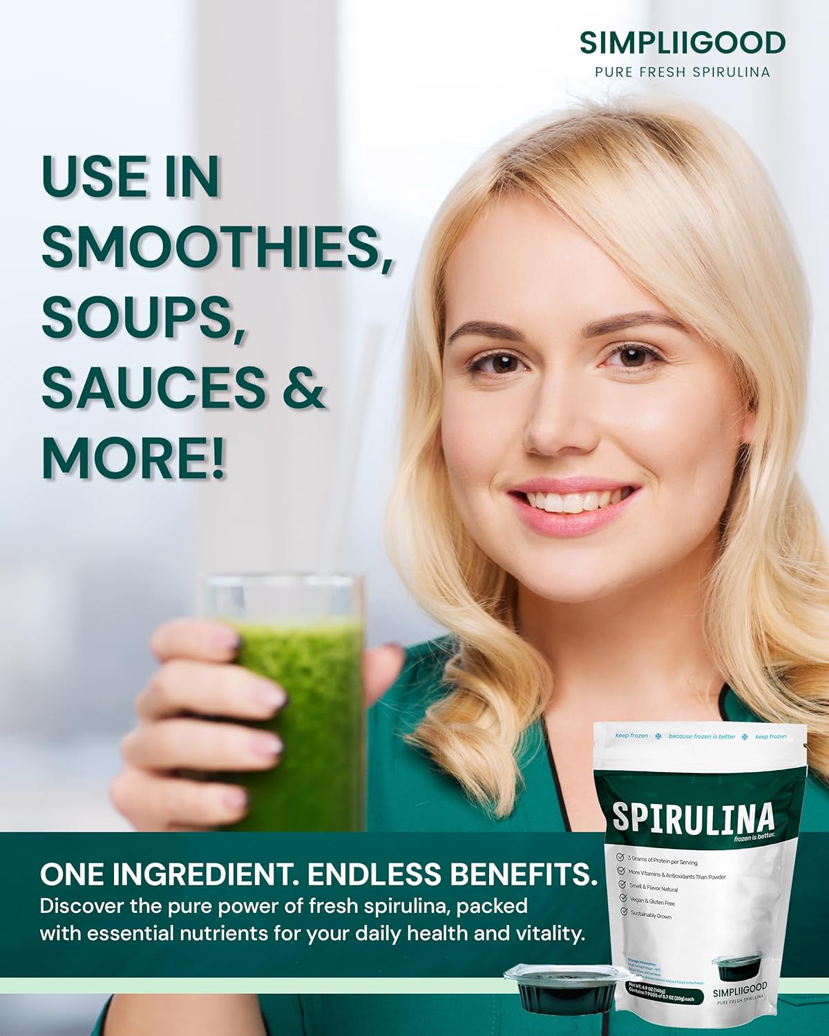 Vegan Spirulina Pods - High Protein, Vitamin-Rich Superfood Cubes for Smoothies - Gluten-Free Nutrient Powerhouse (1.120 kg)
