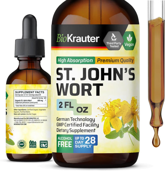Vegan St. John's Wort Mood Support Tincture - Liquid Extract for High Absorption - 2 Fl.Oz. Bottle