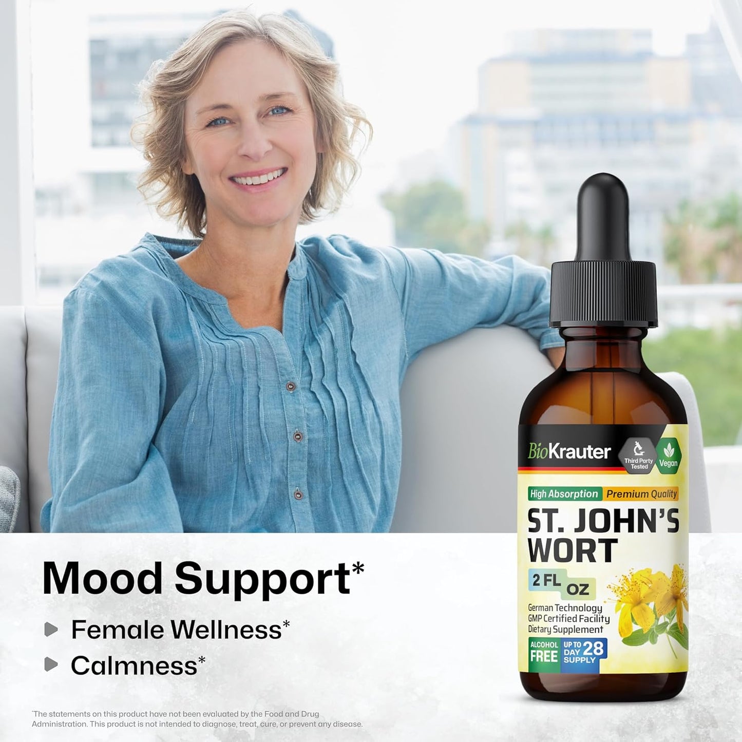 Vegan St. John's Wort Mood Support Tincture - Liquid Extract for High Absorption - 2 Fl.Oz. Bottle