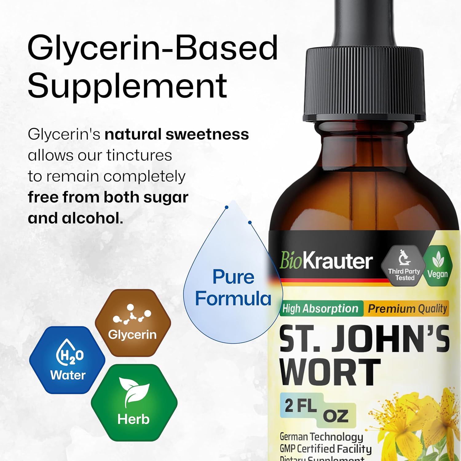 Vegan St. John's Wort Mood Support Tincture - Liquid Extract for High Absorption - 2 Fl.Oz. Bottle