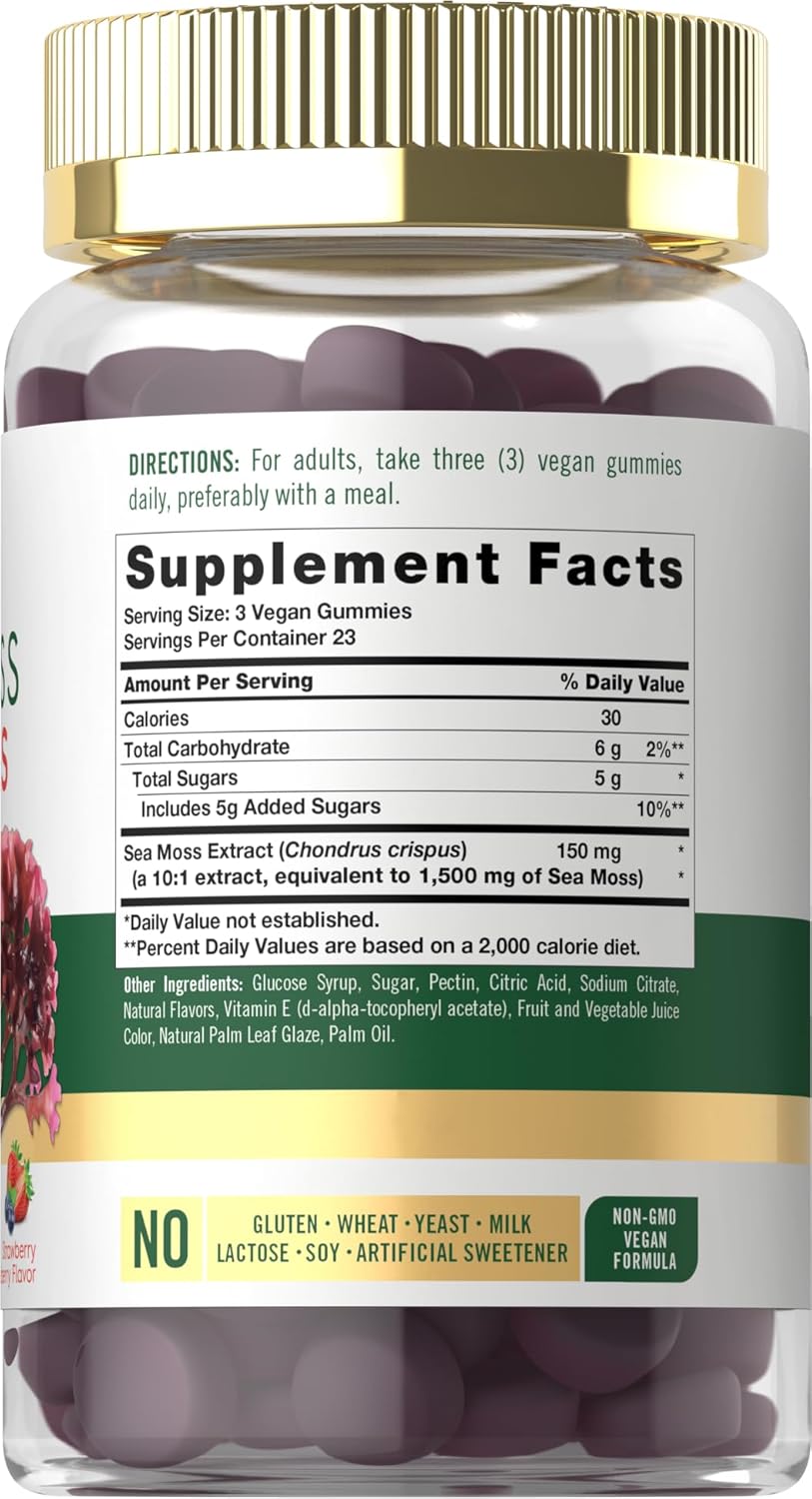Vegan Strawberry Blueberry Sea Moss Gummies | 70 Count, Non-GMO Supplement