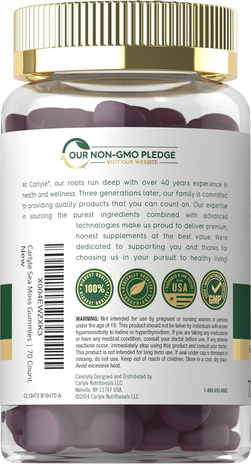 Vegan Strawberry Blueberry Sea Moss Gummies | 70 Count, Non-GMO Supplement