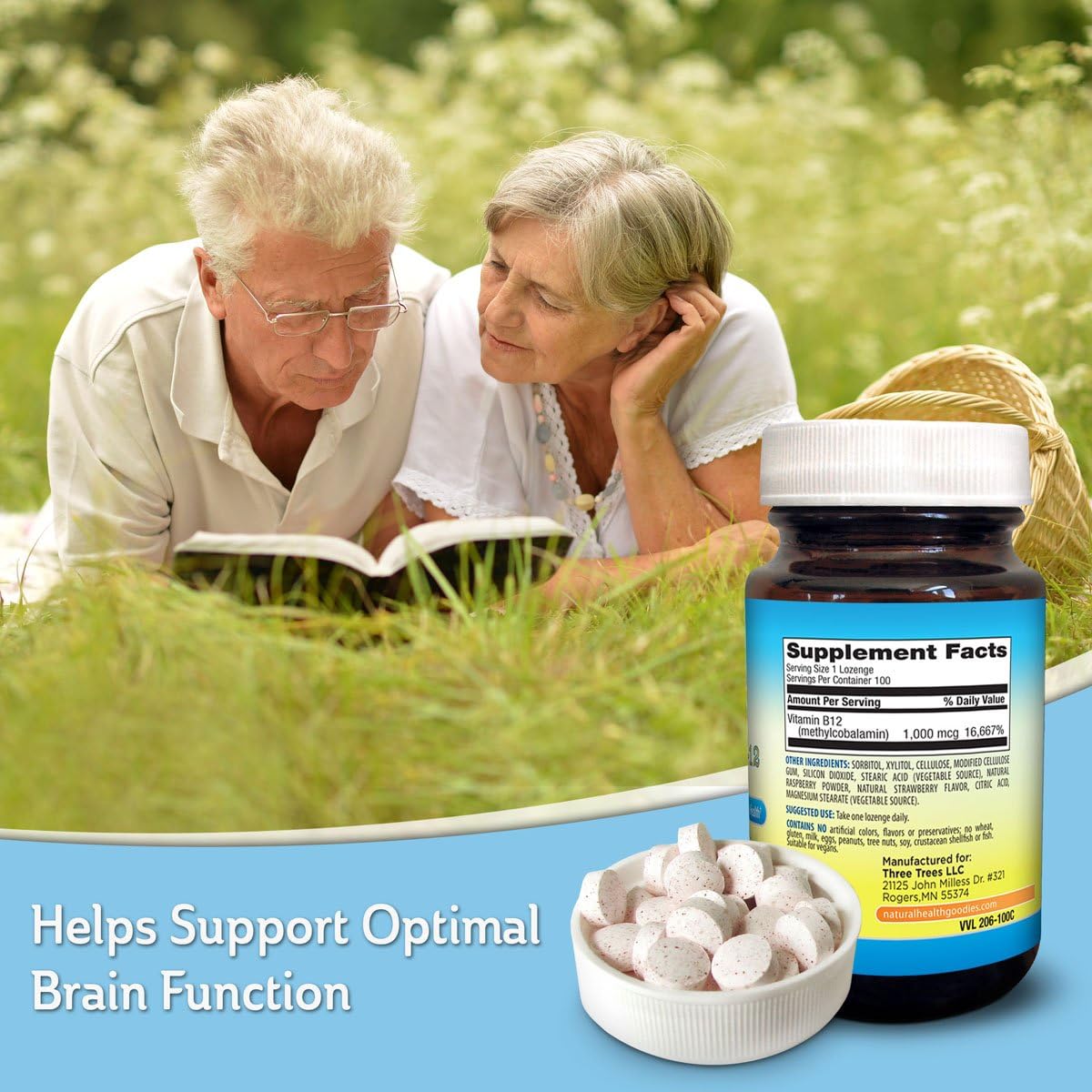 Vegan Sublingual Chewable Lozenges - Natural Health Goodies Methylcobalamin B12 1000 mcg