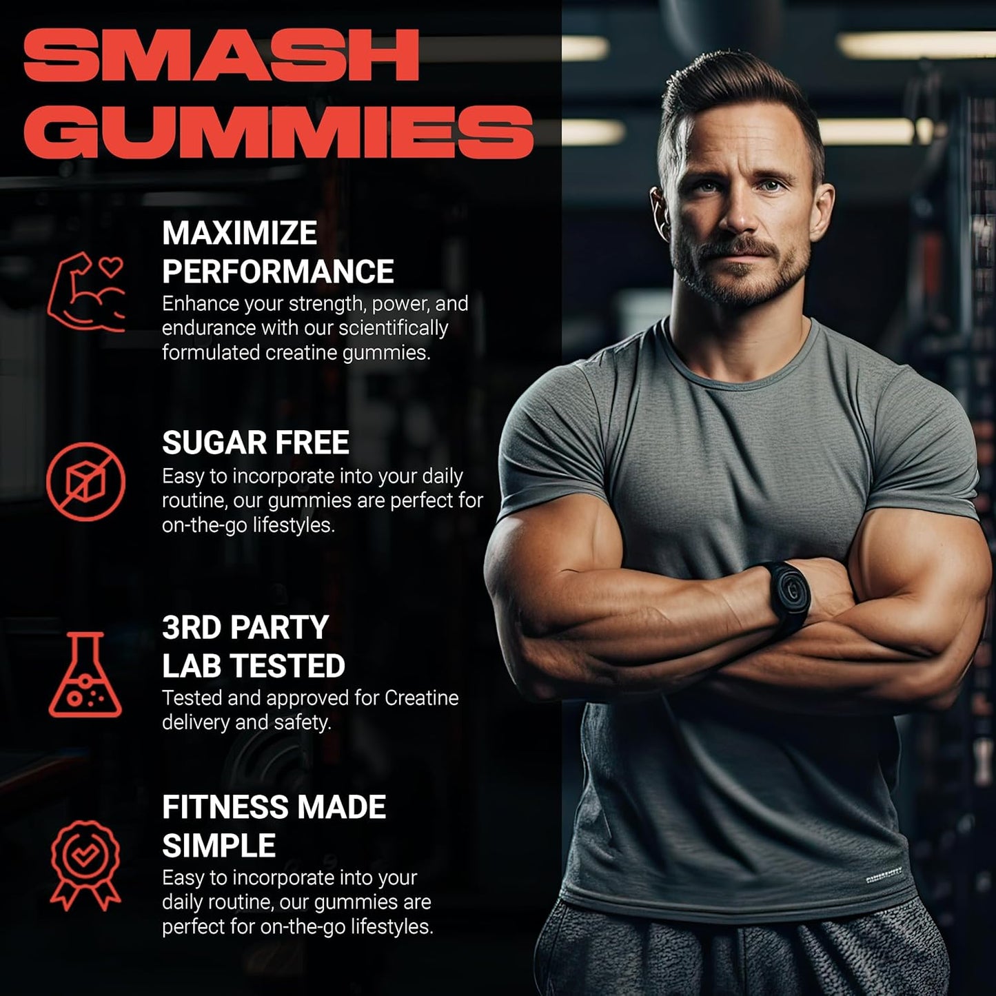 Vegan Sugar-Free Creatine Monohydrate Gummies for Pre and Post Workout, 5g per Serving, 120ct Strawberry Flavor, Gluten-Free - Ideal for Women and Men