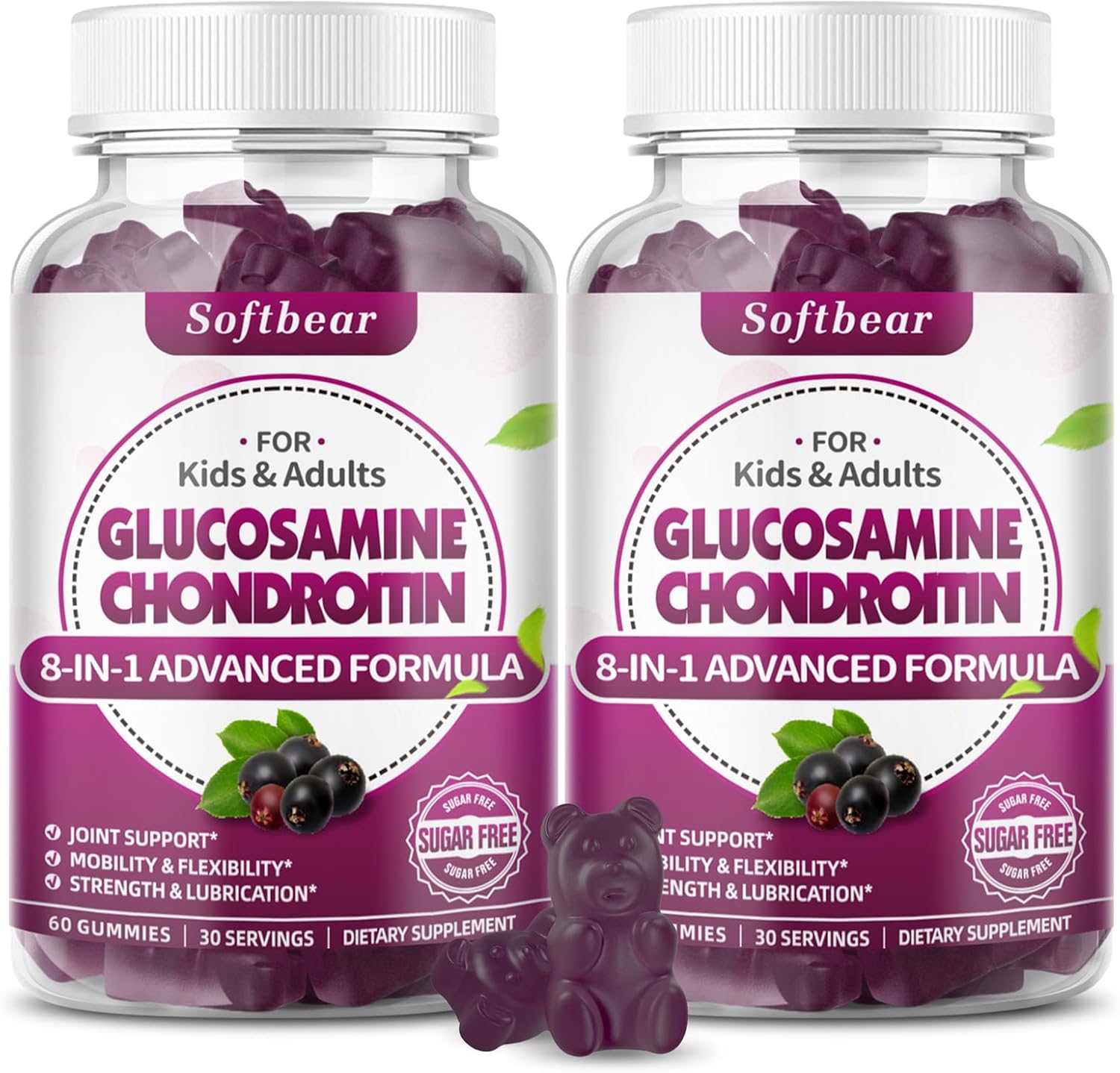 Vegan Sugar-Free Glucosamine Chondroitin Gummies with MSM for Joint Health - Elderberry Flavor (120 Gummies)
