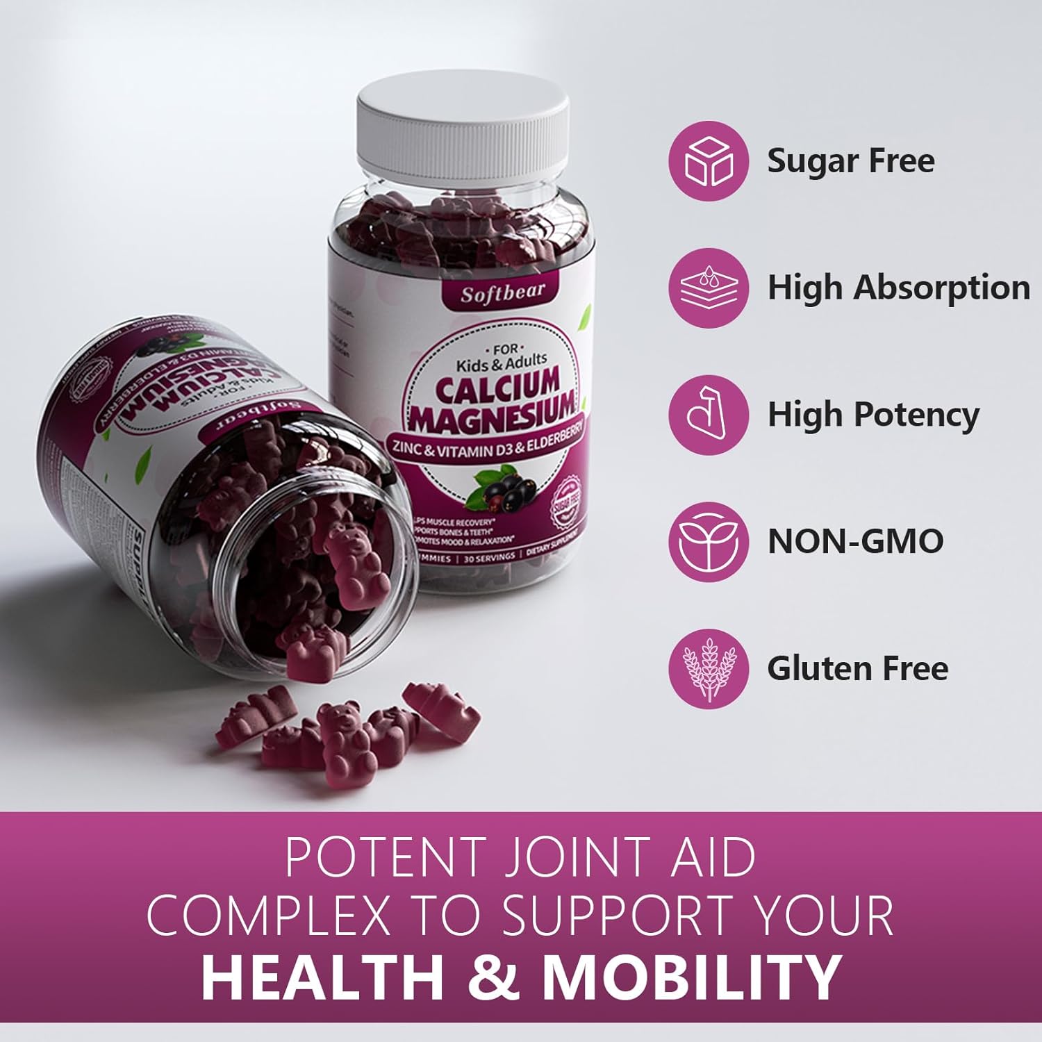 Vegan Sugar-Free Glucosamine Chondroitin Gummies with MSM for Joint Health - Elderberry Flavor (120 Gummies)