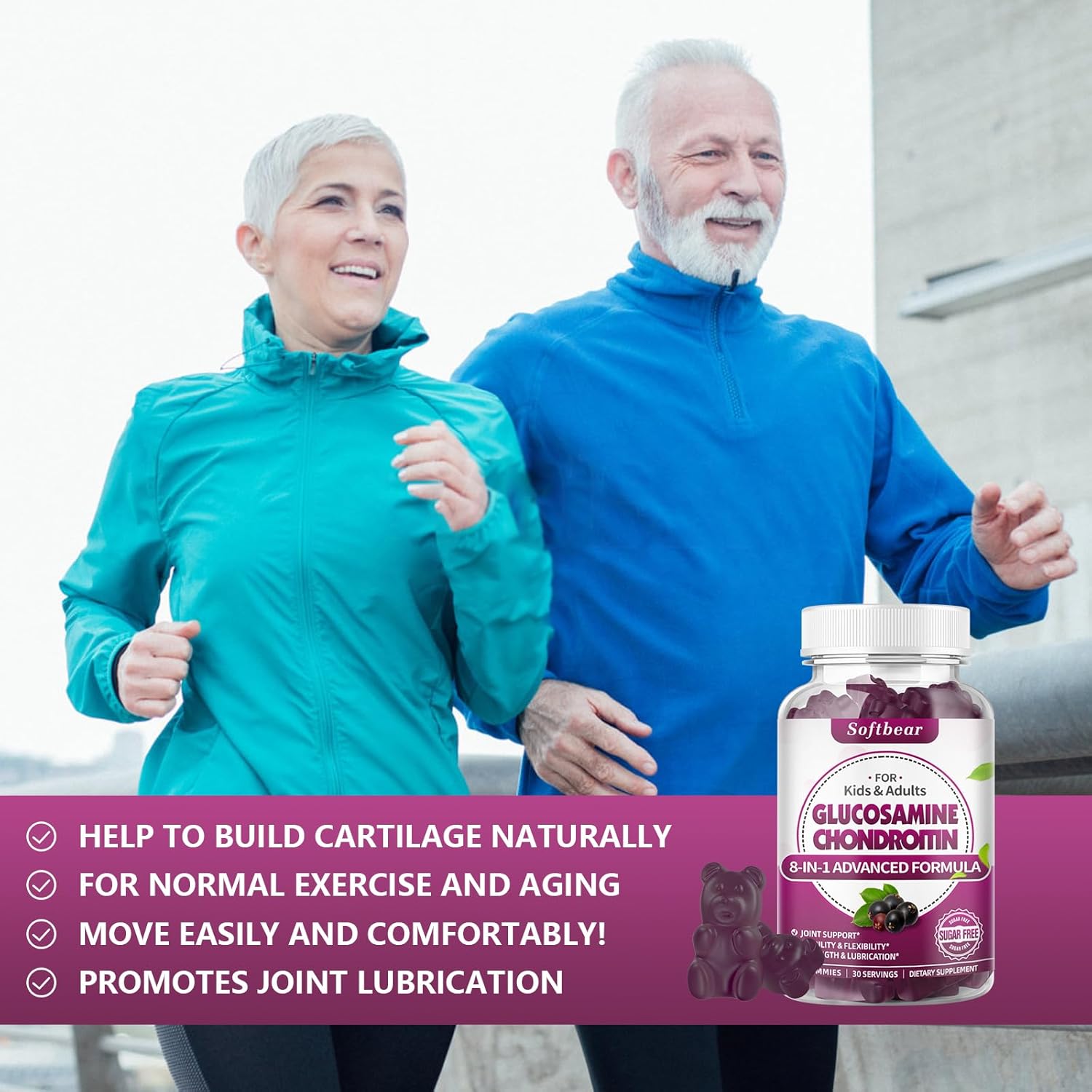 Vegan Sugar-Free Glucosamine Chondroitin Gummies with MSM for Joint Health - Elderberry Flavor (120 Gummies)