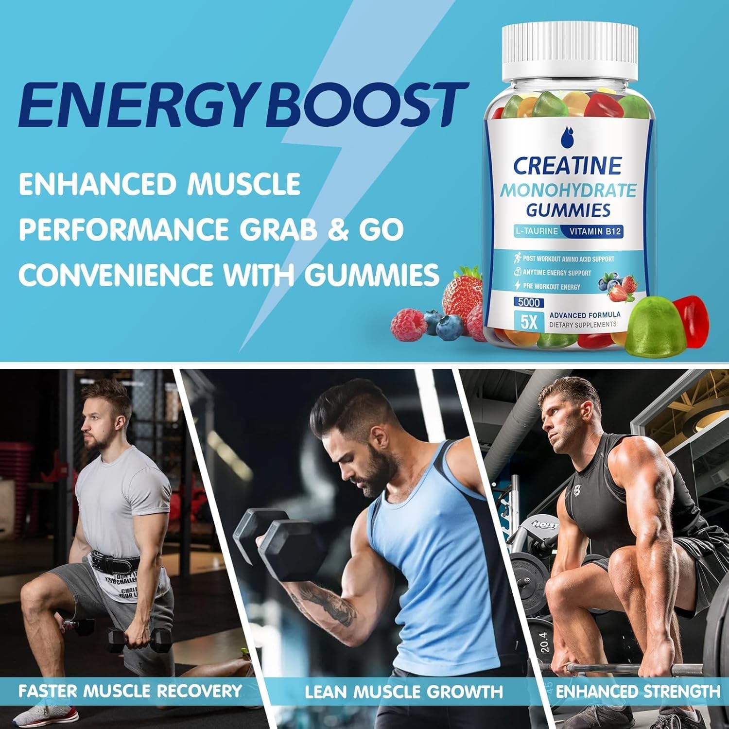 Vegan Sugar-Free MaxHemp Creatine Monohydrate Gummies for Enhanced Performance