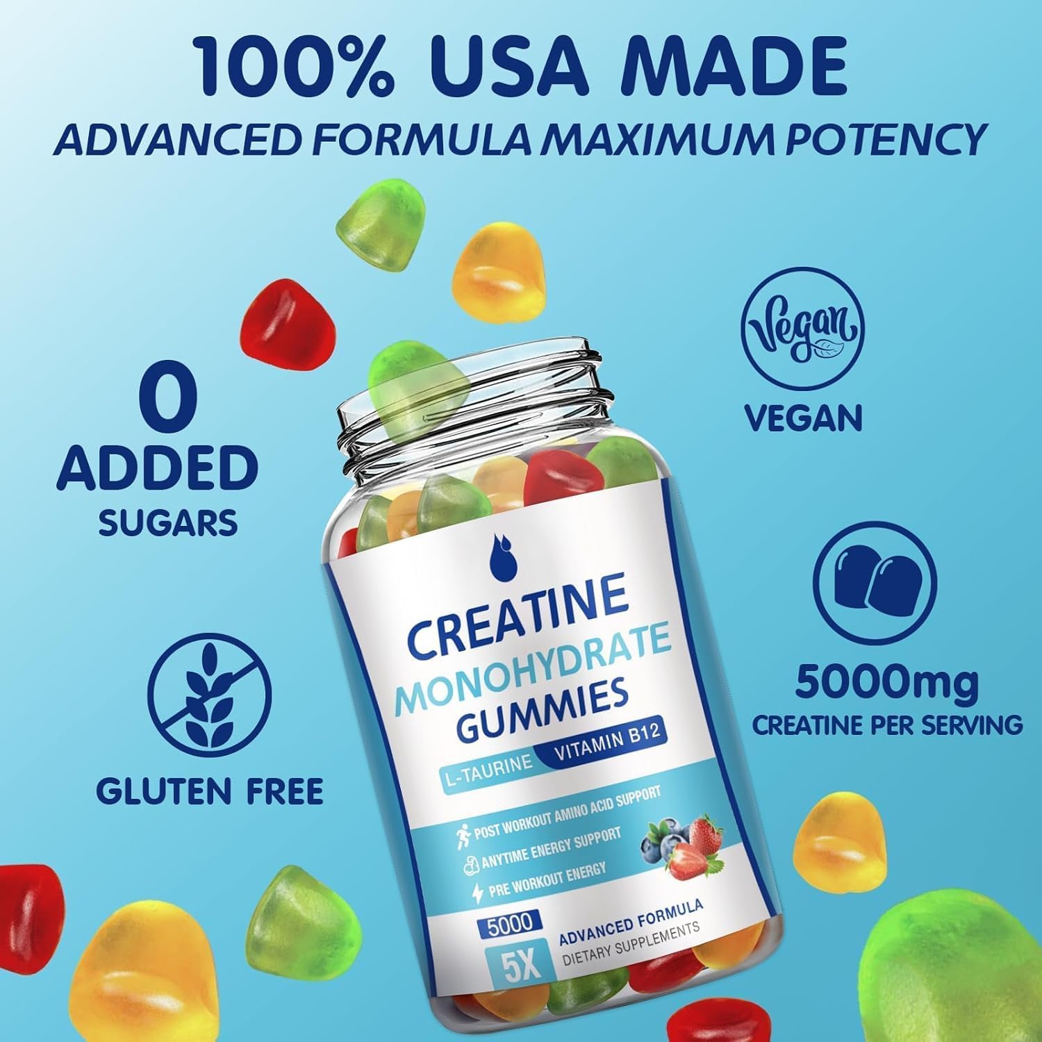 Vegan Sugar-Free MaxHemp Creatine Monohydrate Gummies for Enhanced Performance