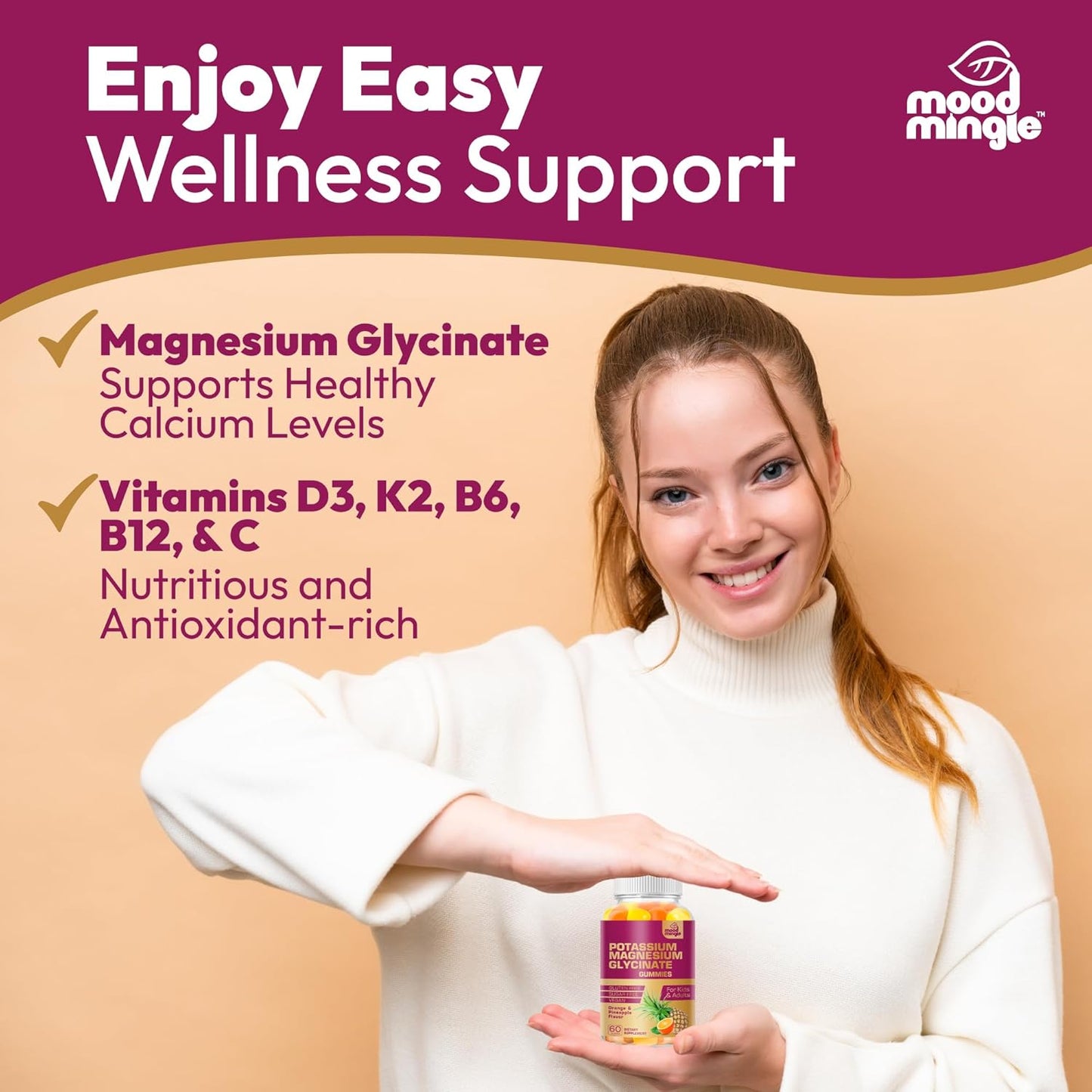 Vegan Sugar-Free Potassium Magnesium Gummies with Calcium, Vitamins, and Zinc - High Absorption Supplement for Kids & Adults